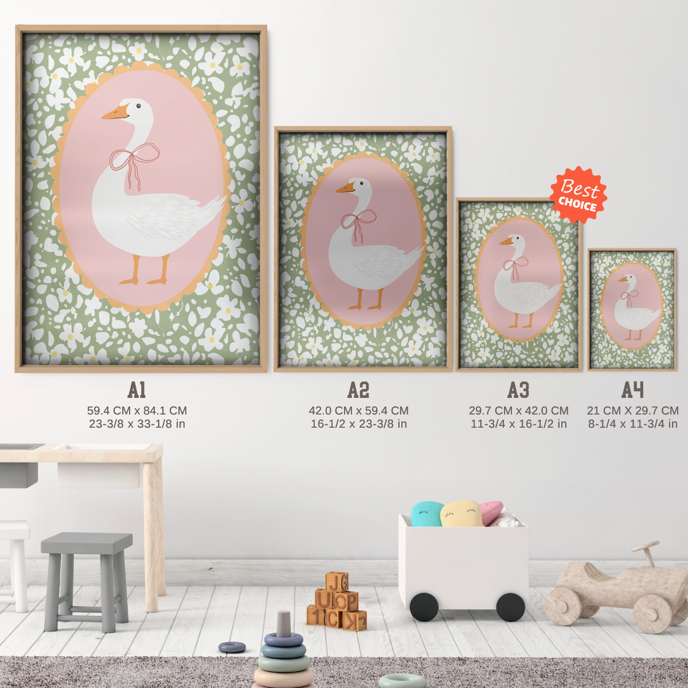 Goose Cameo Two Nursery Print - size guide A4 A3 A2 A1 nursery print