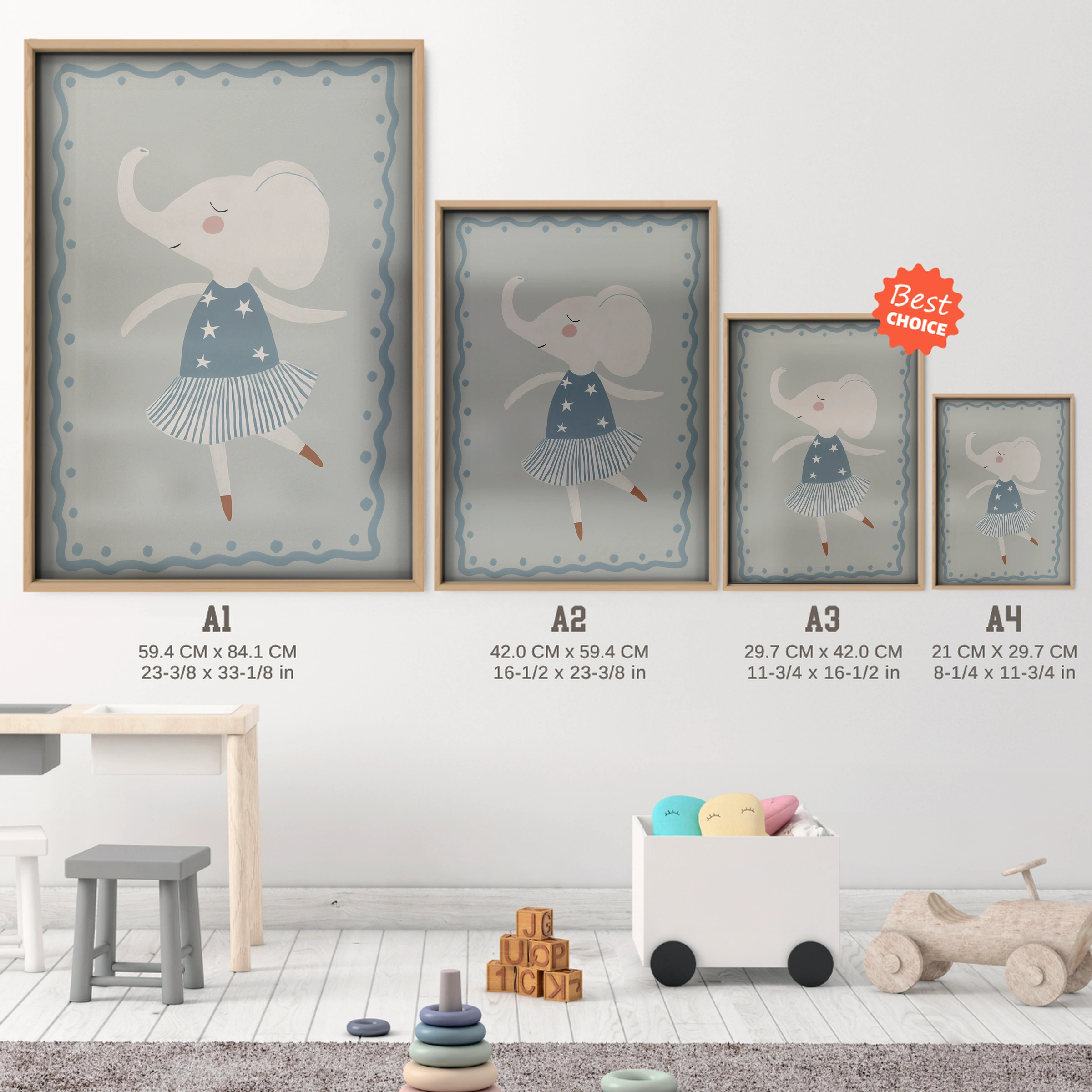 Grey Hare Nursery Print - size guide A4 A3 A2 A1 nursery print