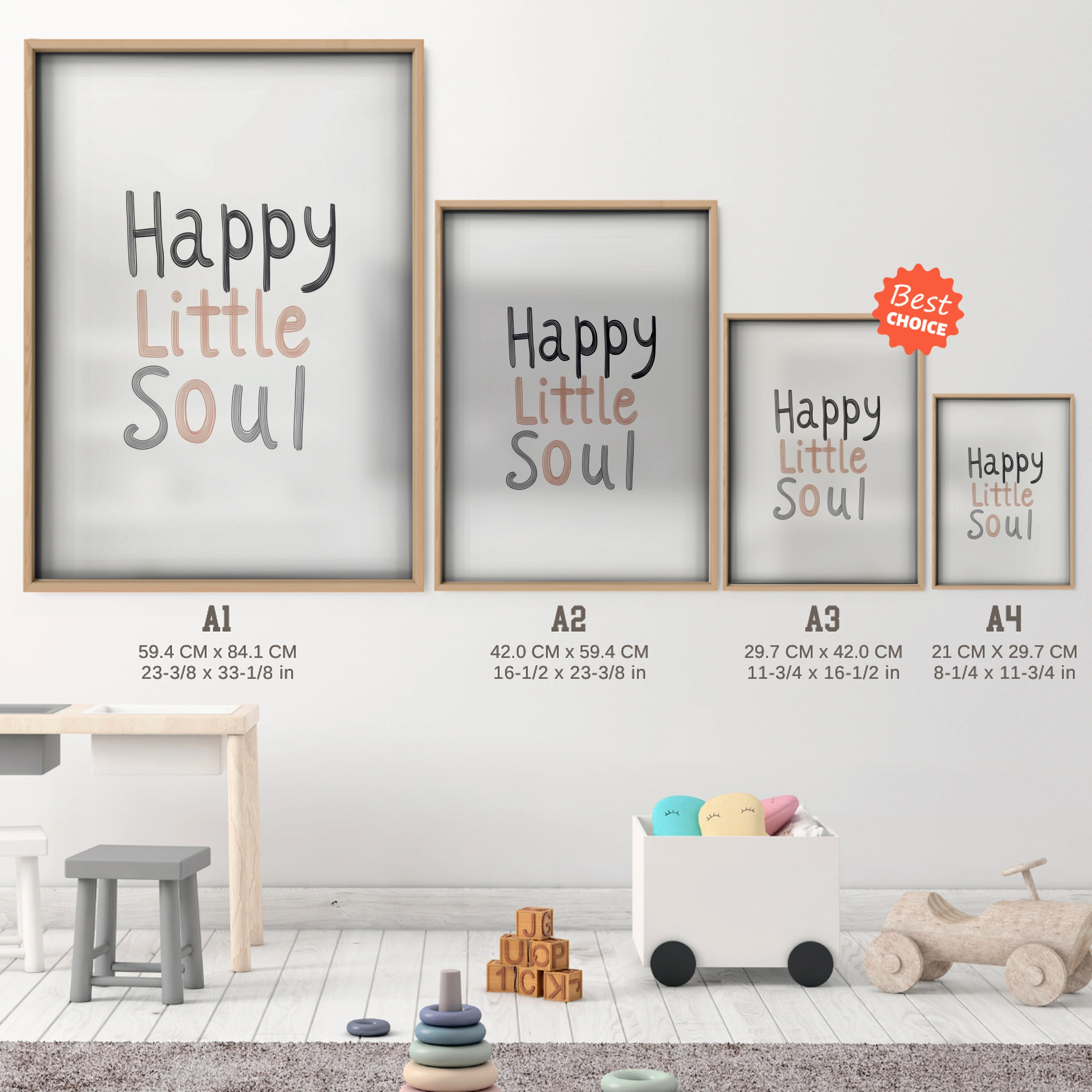 Happy Little Soul Two Nursery Print - size guide A4 A3 A2 A1 nursery print