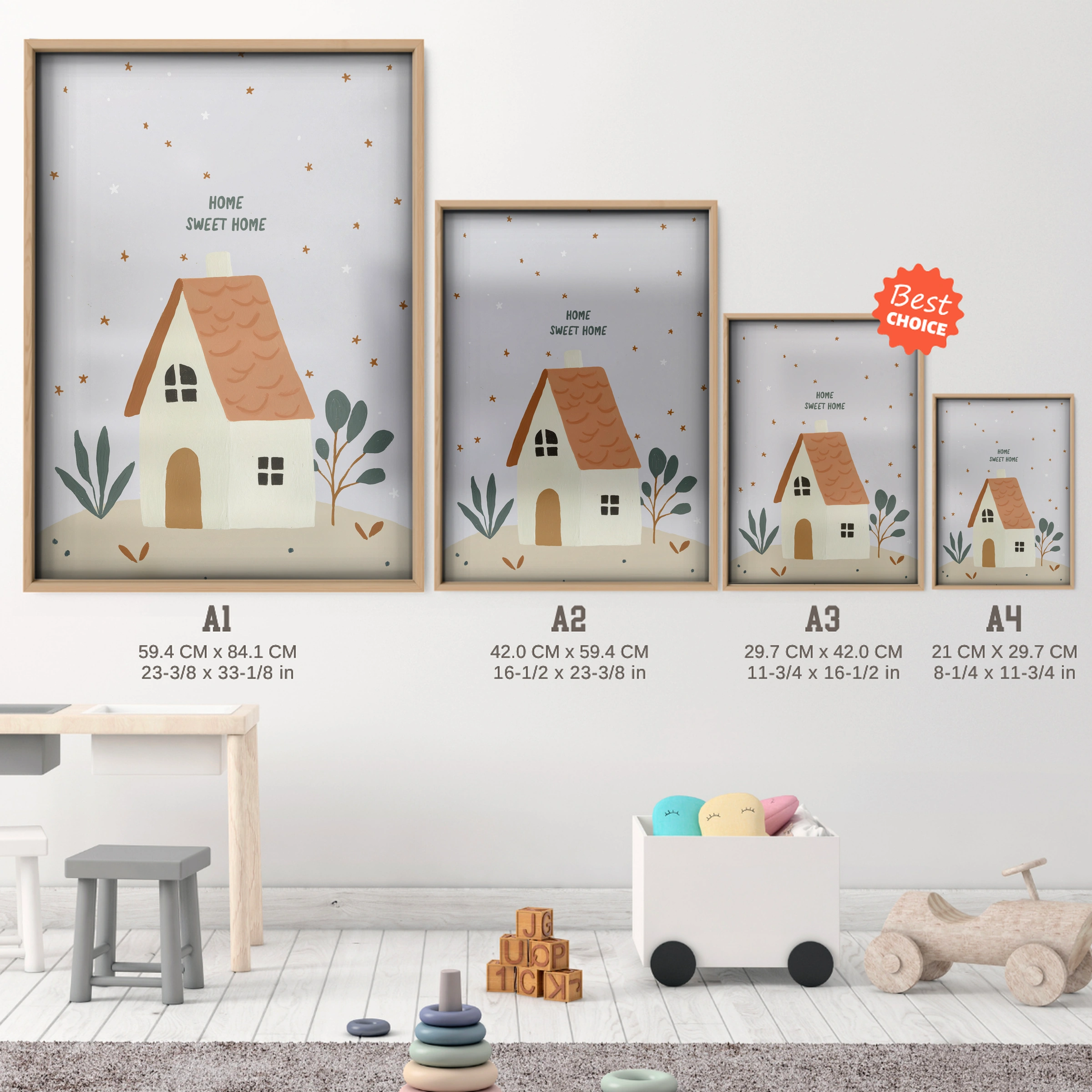 Home Sweet Home Nursery Print - size guide A4 A3 A2 A1 nursery print