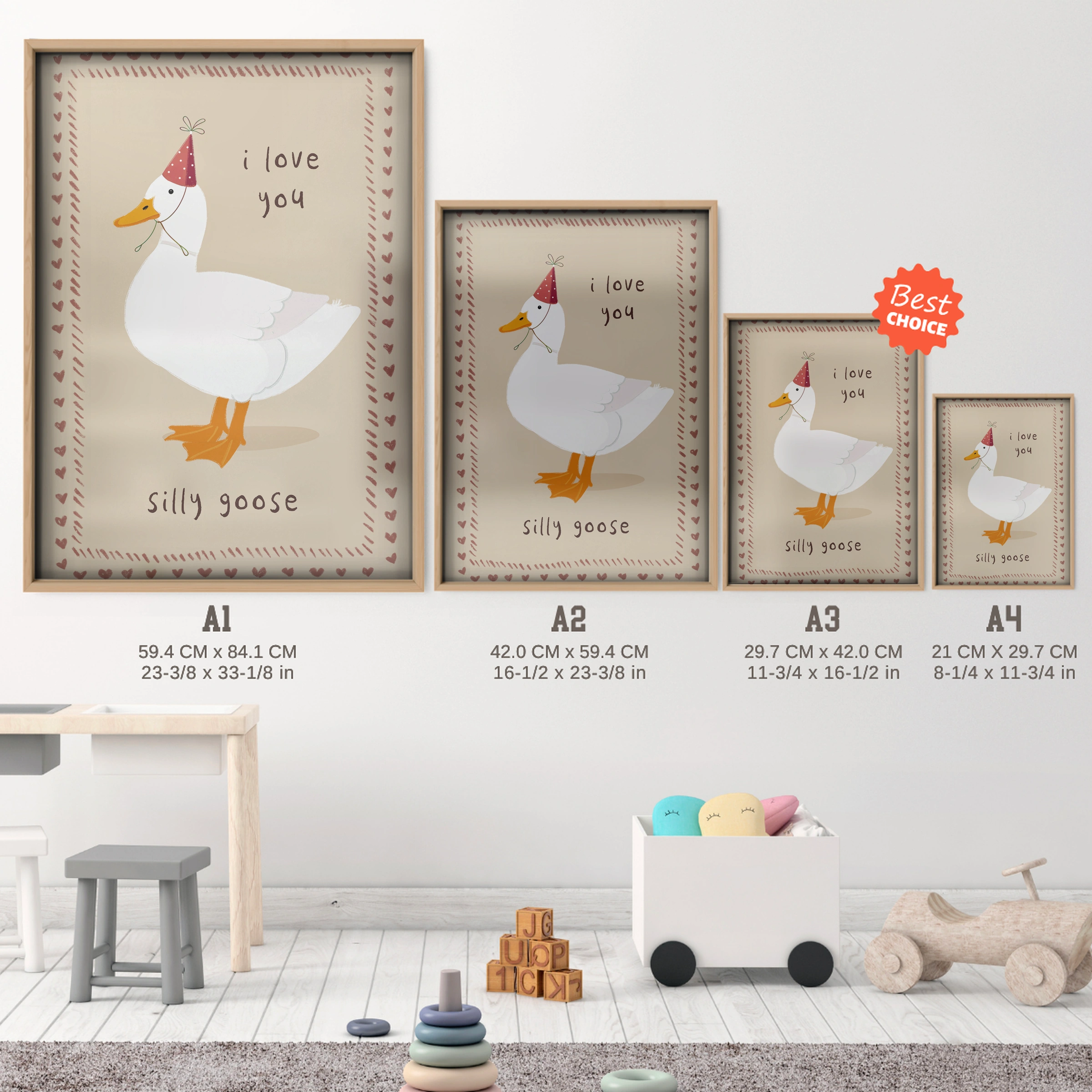 I Love You Goose Nursery Print - size guide A4 A3 A2 A1 nursery print