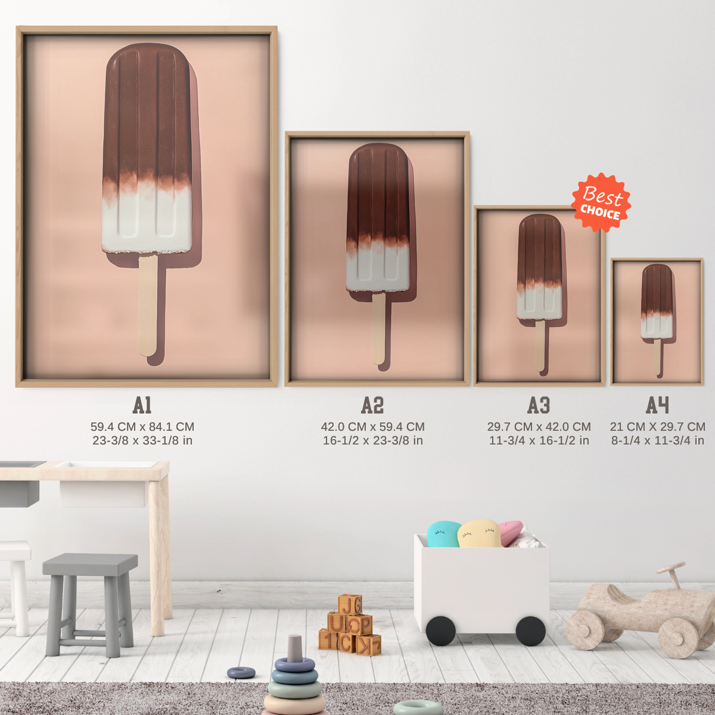 Ice Lolly Nursery Print - size guide A4 A3 A2 A1 nursery print
