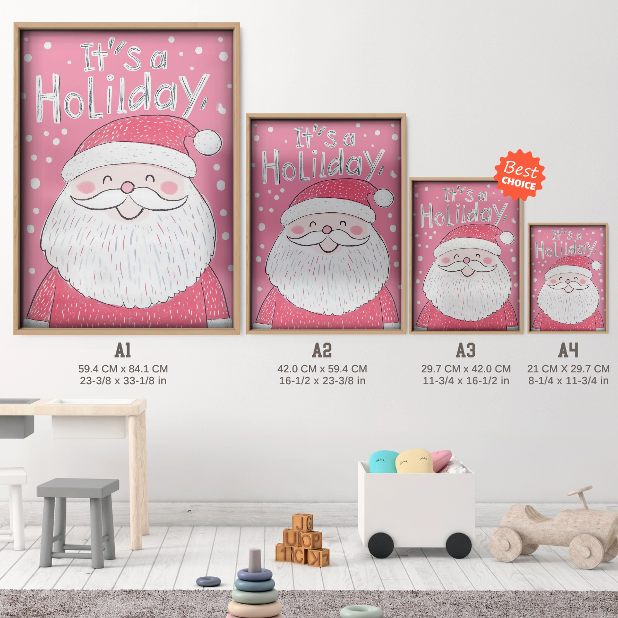 It's a Holiday Santa Print - size guide A4 A3 A2 A1 nursery print