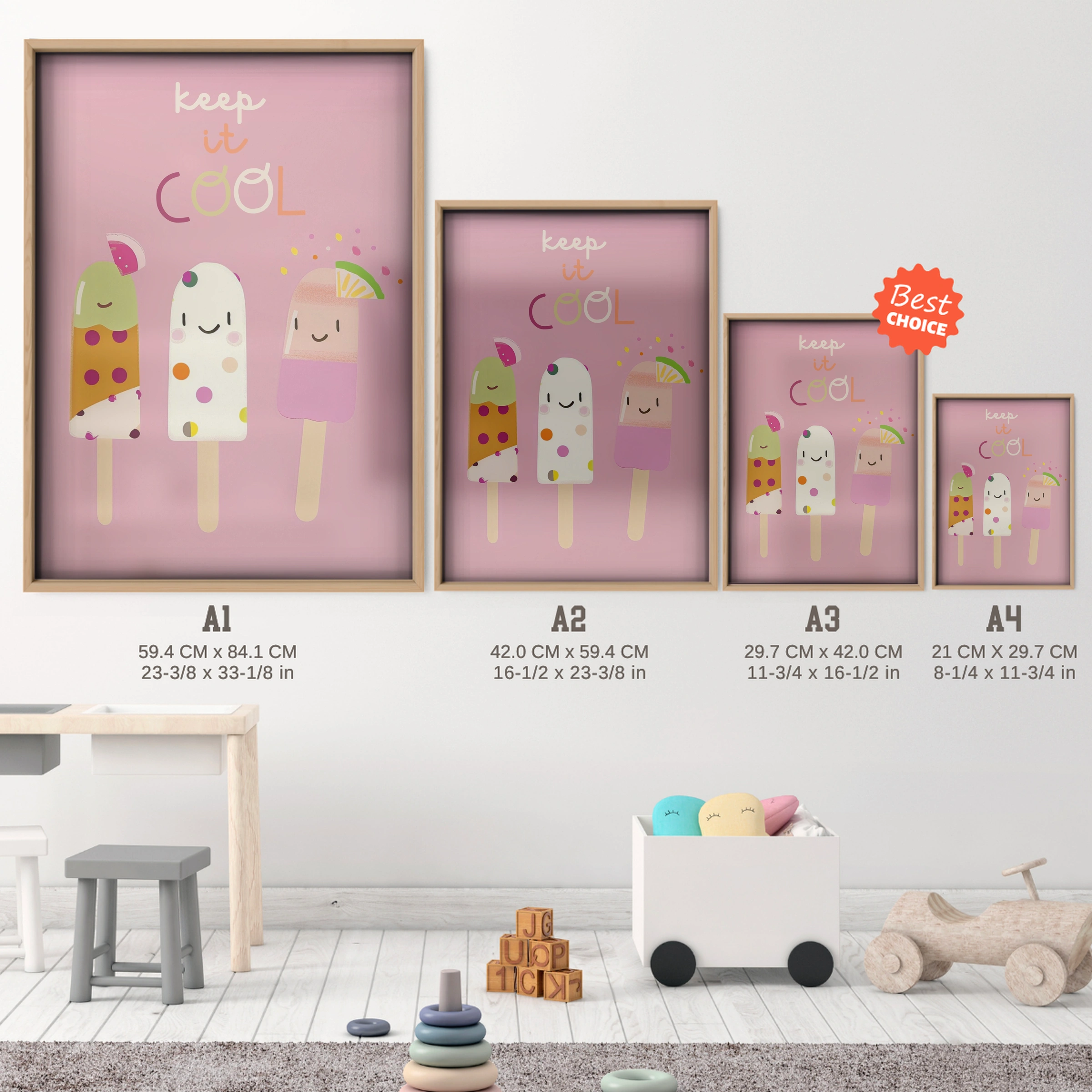 Keep It Cool Nursery Print - size guide A4 A3 A2 A1 nursery print
