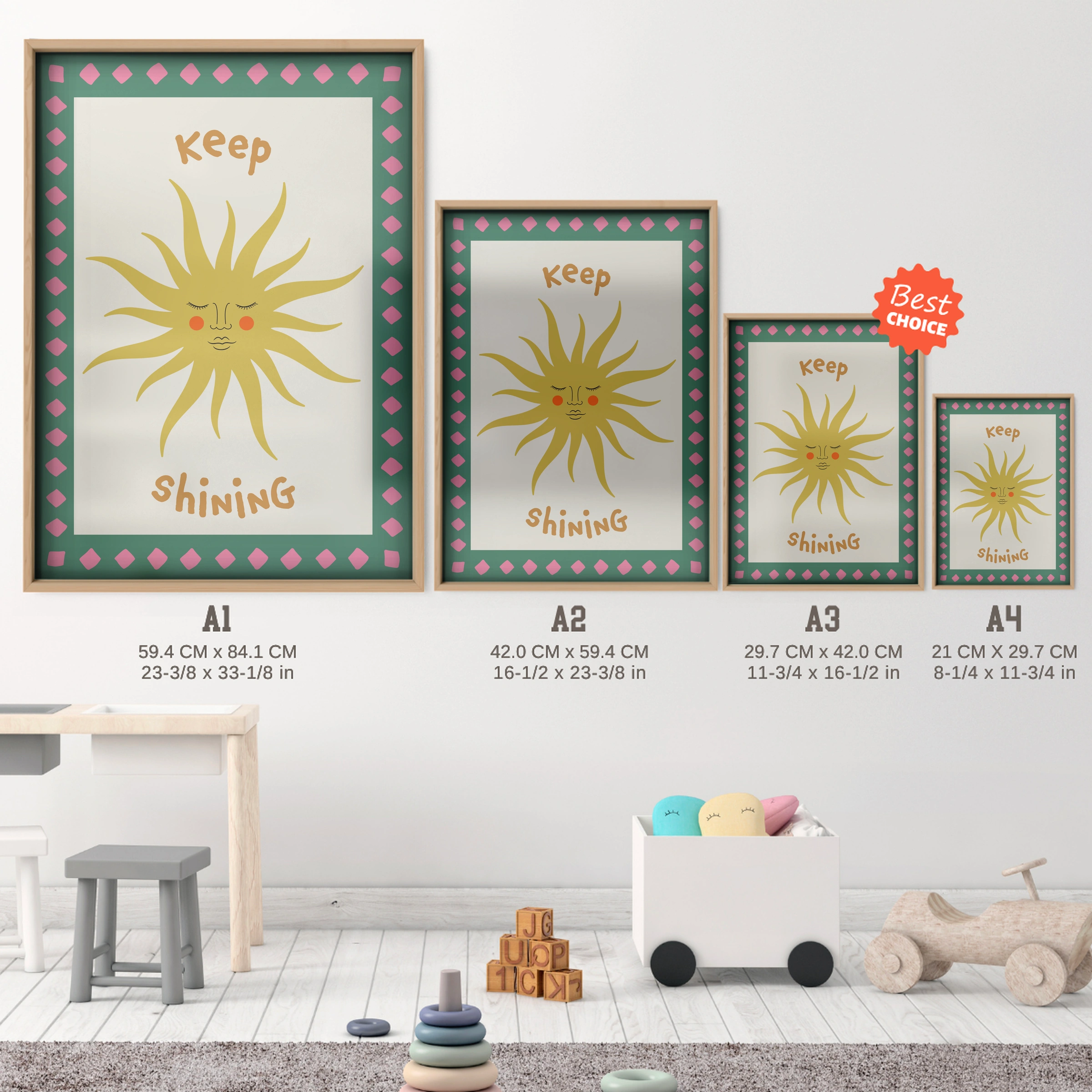 Keep Shining Nursery Print - size guide A4 A3 A2 A1 nursery print