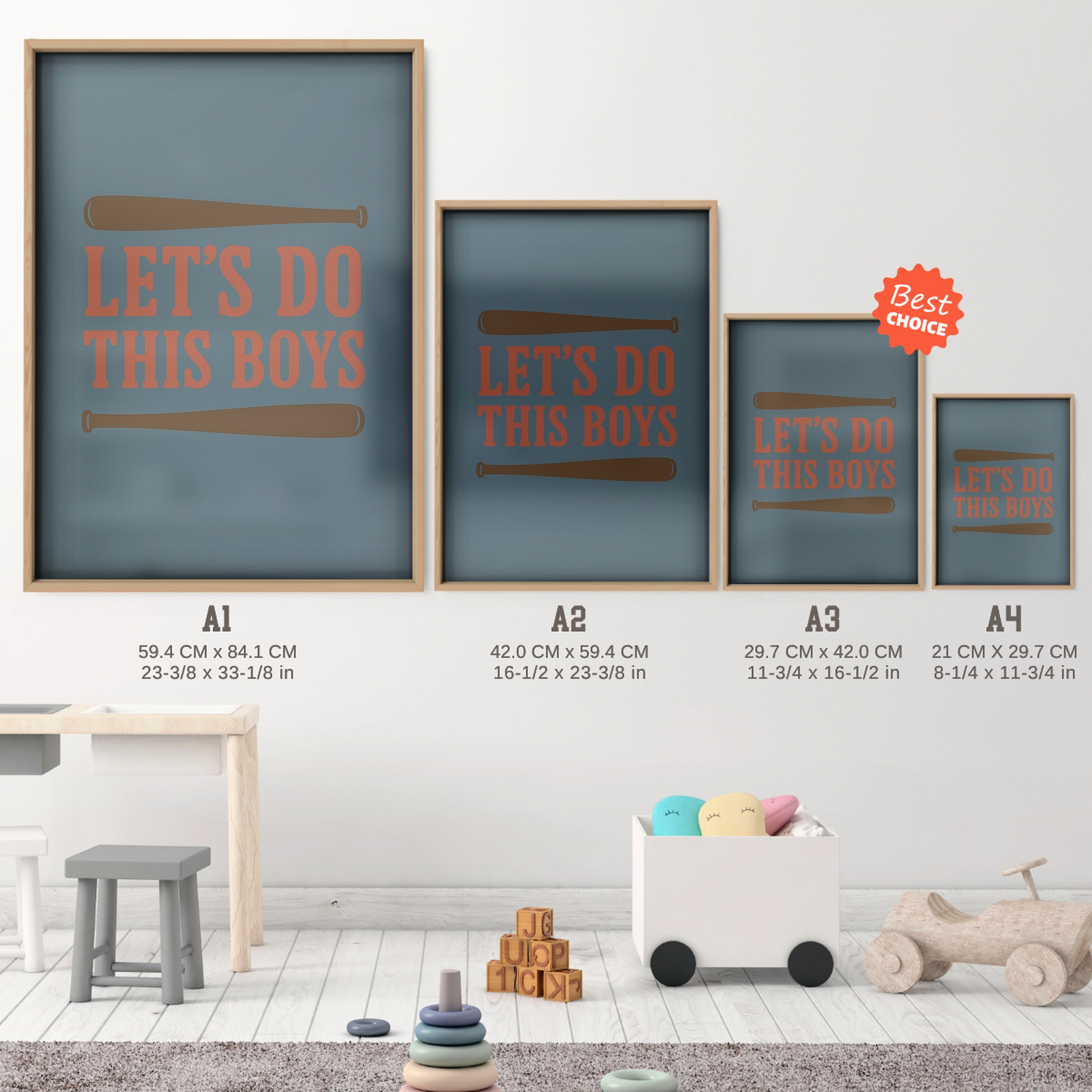 Let's Do This Boys Two Nursery Print - size guide A4 A3 A2 A1 nursery print