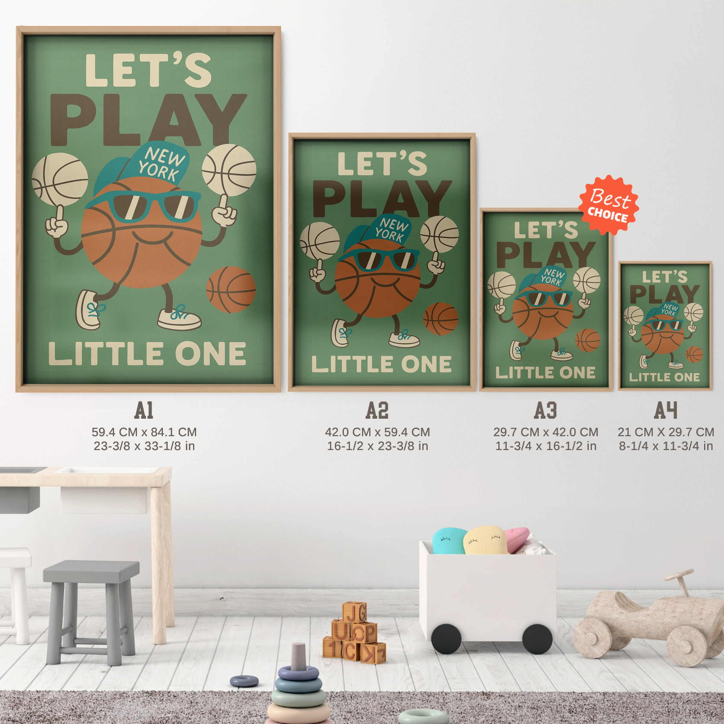 Let's Play Little One Nursery Print - size guide A4 A3 A2 A1 nursery print