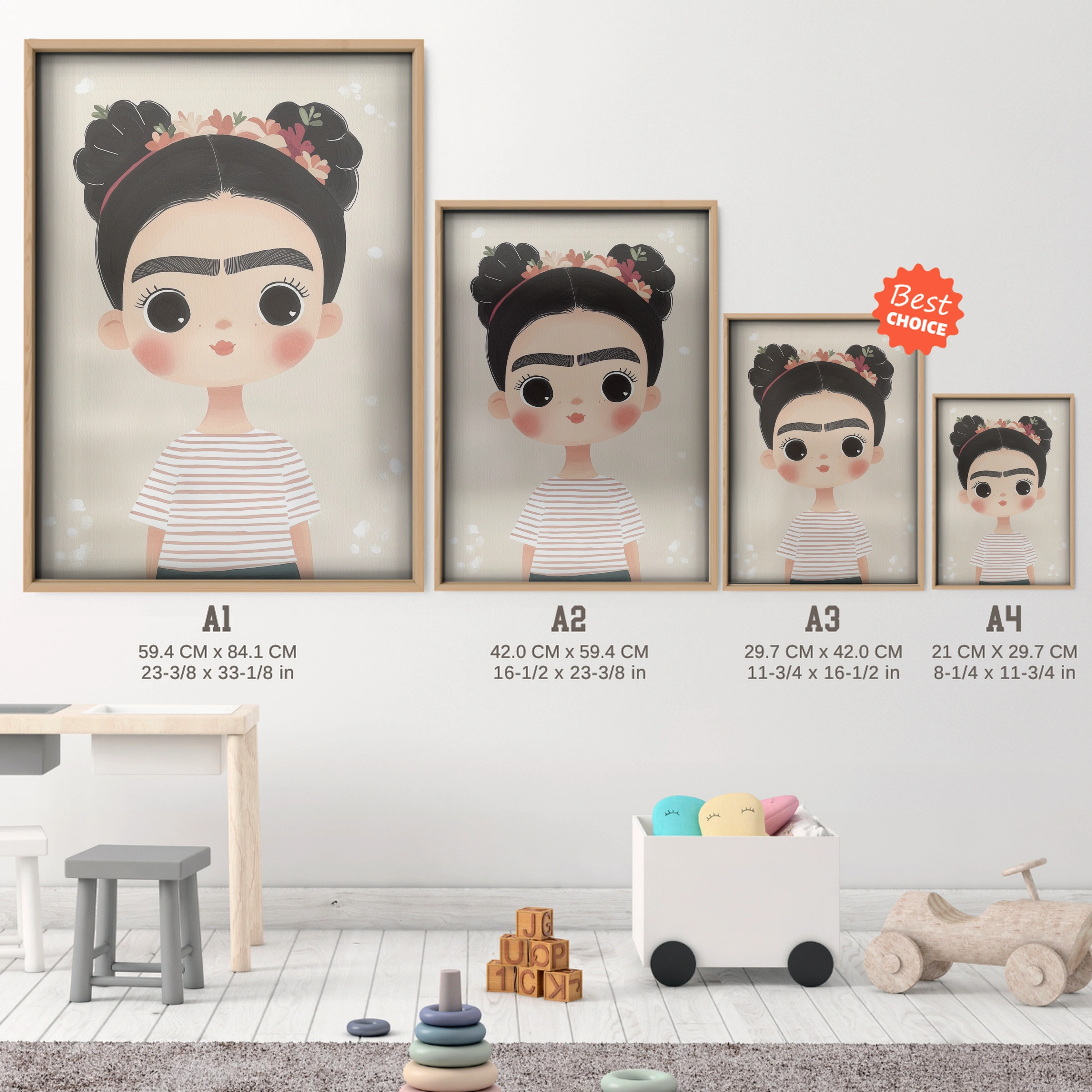 Little Artist Girl Nursery Print - size guide A4 A3 A2 A1 nursery print