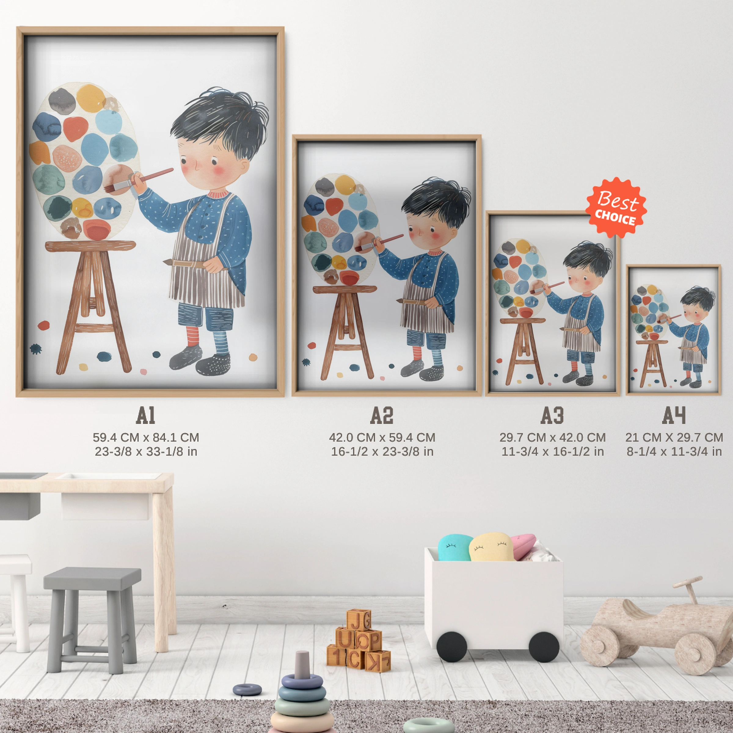 Little Artist Nursery Print - size guide A4 A3 A2 A1 nursery print