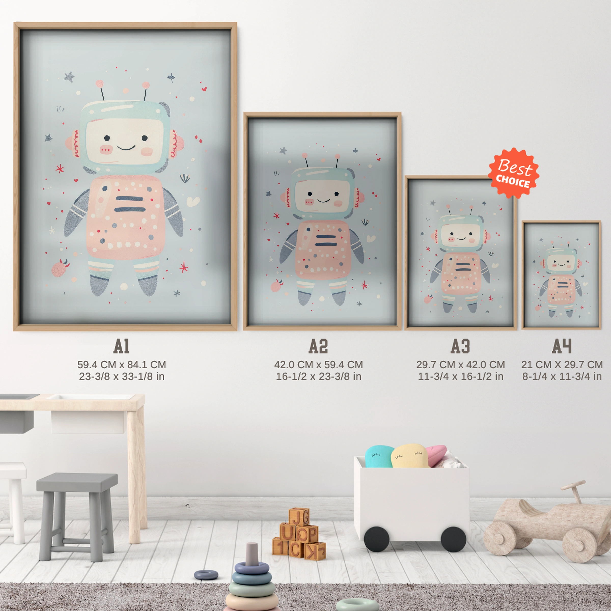 Little Astronaut Nursery Print - size guide A4 A3 A2 A1 nursery print