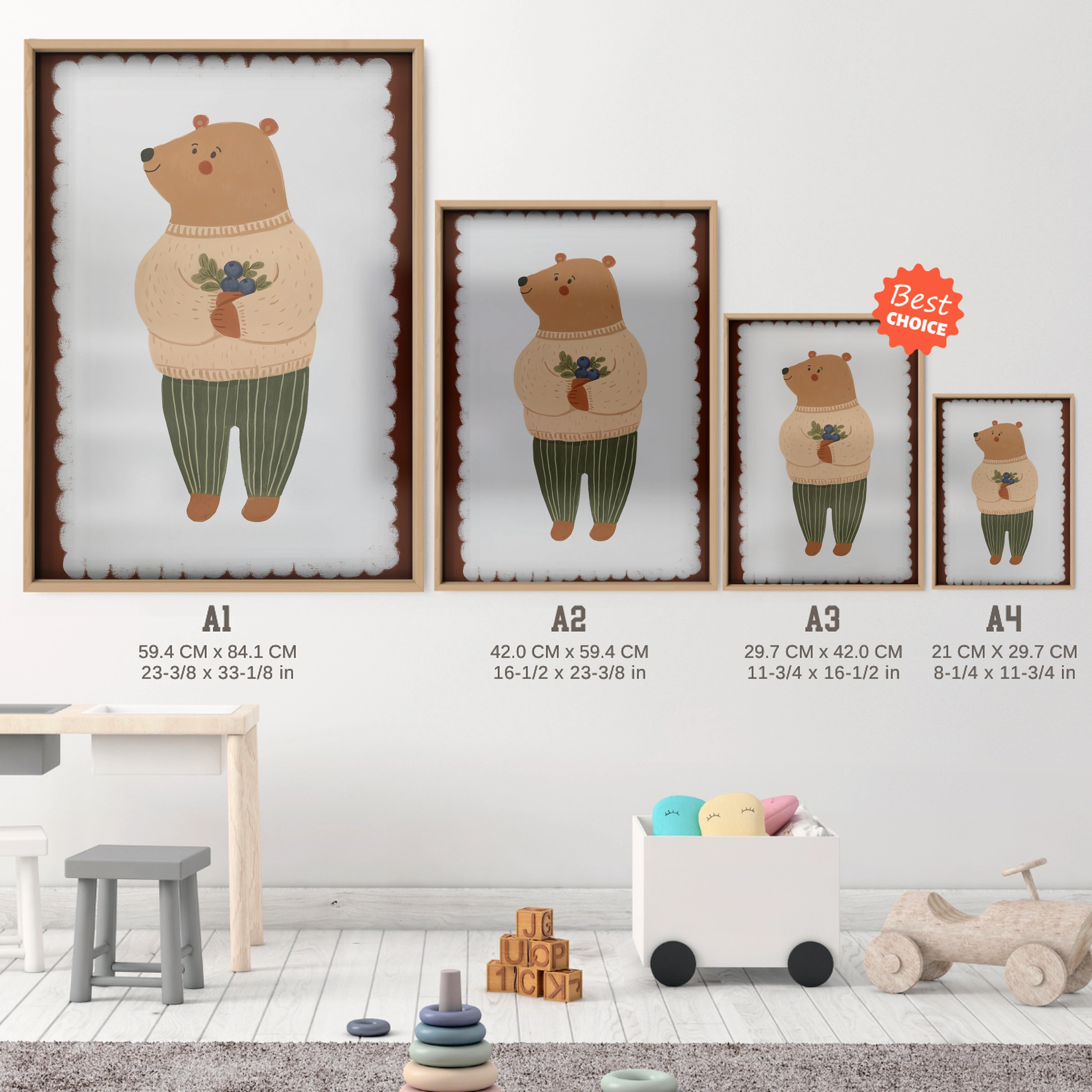 Little Capybara Nursery Print - size guide A4 A3 A2 A1 nursery print
