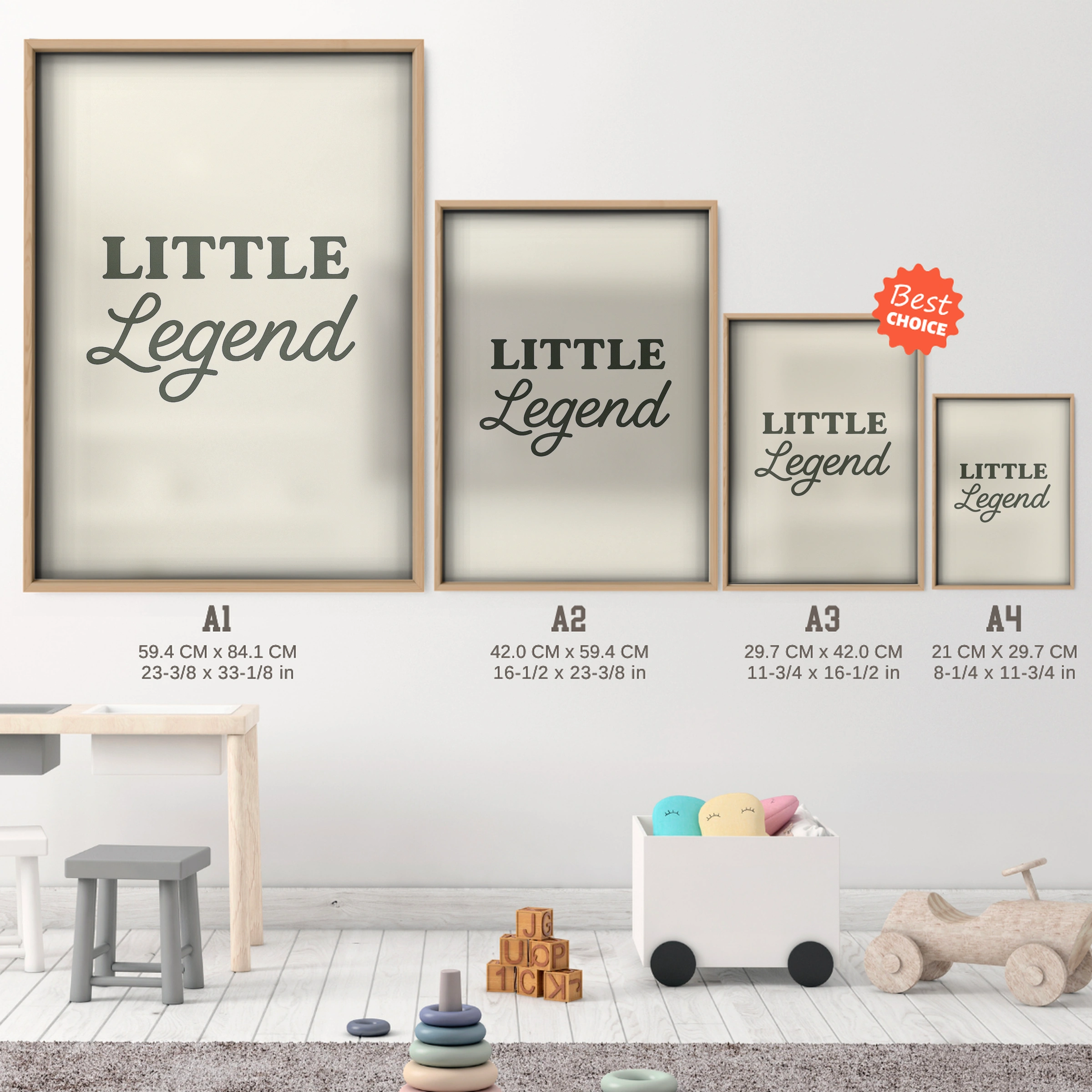 Little Legend Nursery Print - size guide A4 A3 A2 A1 nursery print