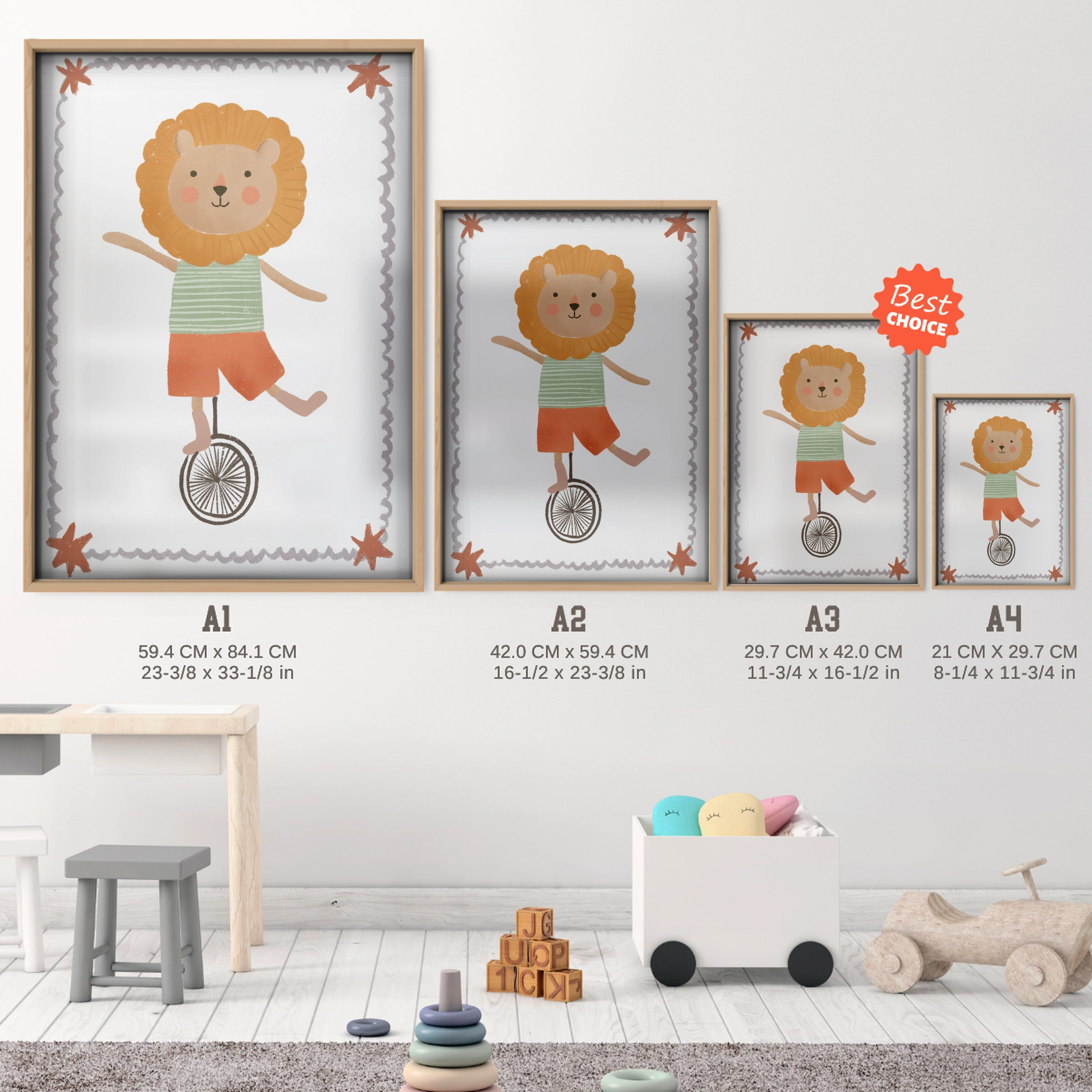 Little Lion Boy Nursery Print - size guide A4 A3 A2 A1 nursery print