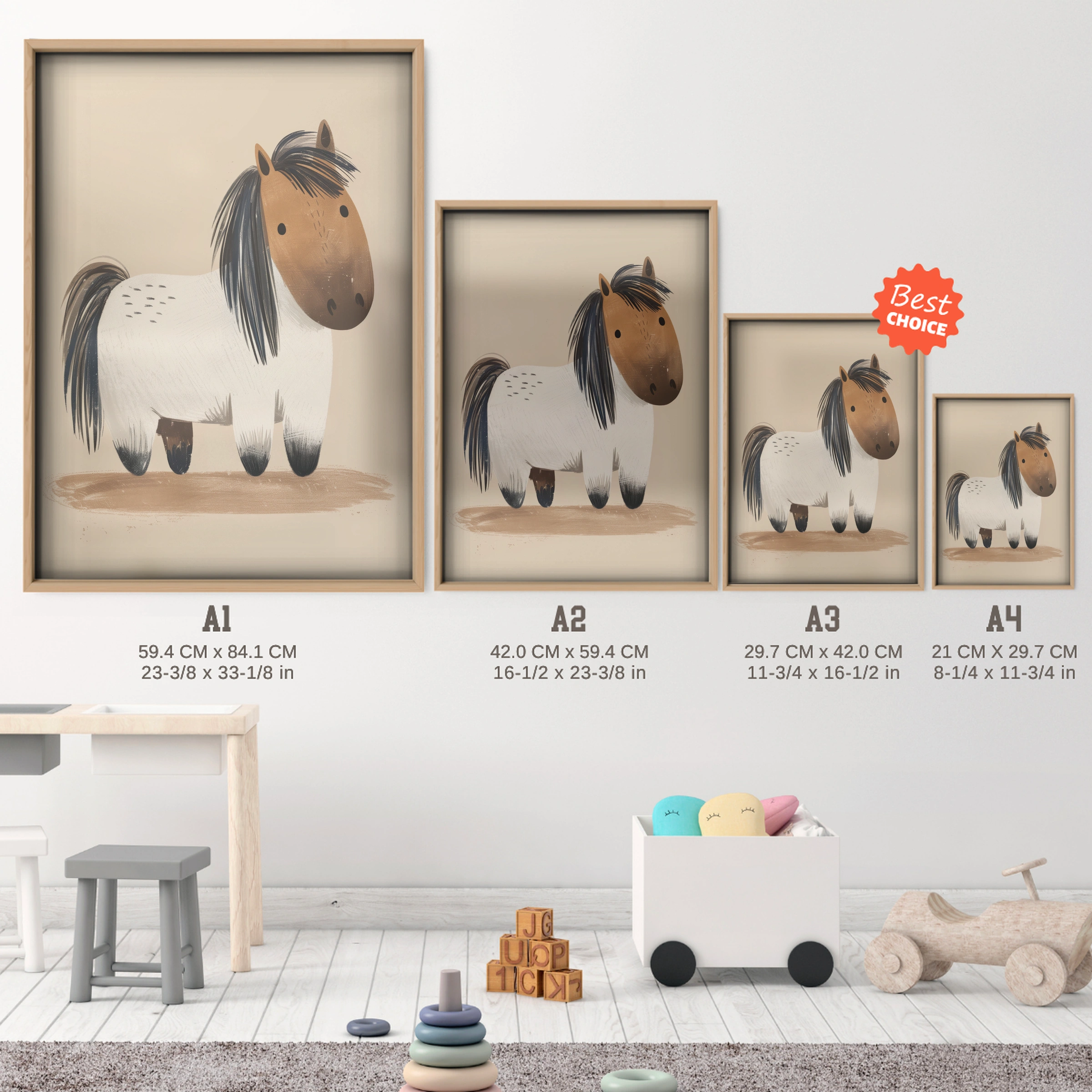 Little Pony Nursery Print - size guide A4 A3 A2 A1 nursery print