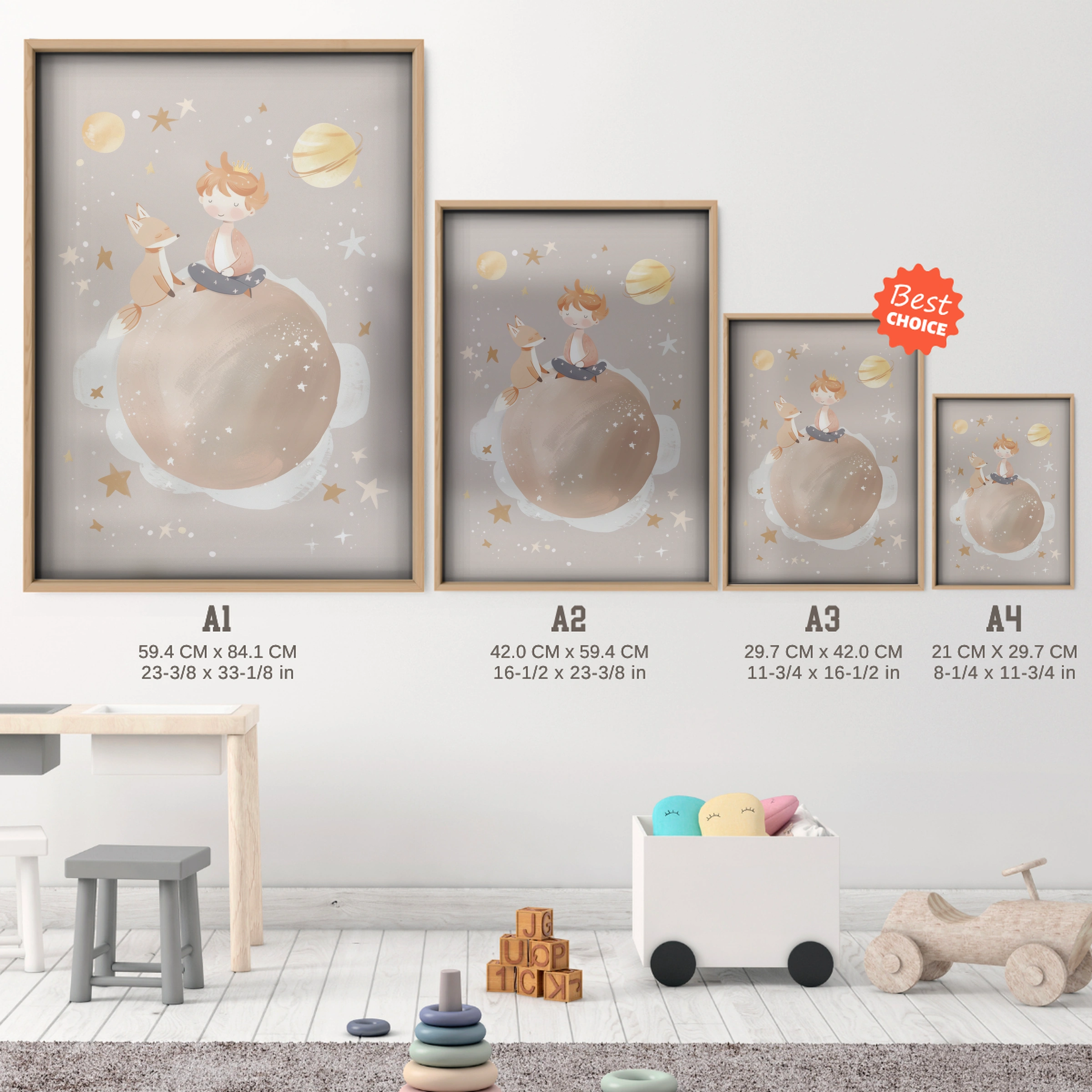 Little Prince Nursery Print - size guide A4 A3 A2 A1 nursery print
