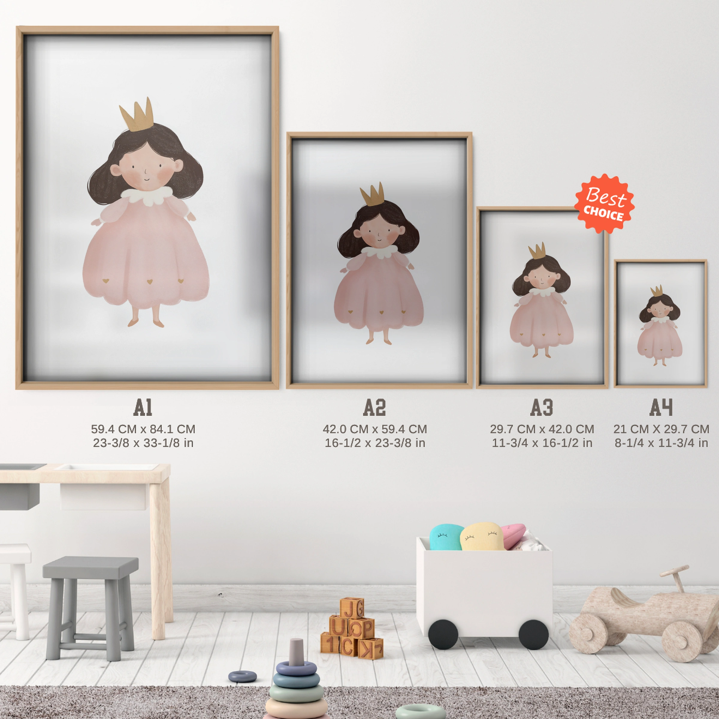 Little Princess Nursery Print - size guide A4 A3 A2 A1 nursery print