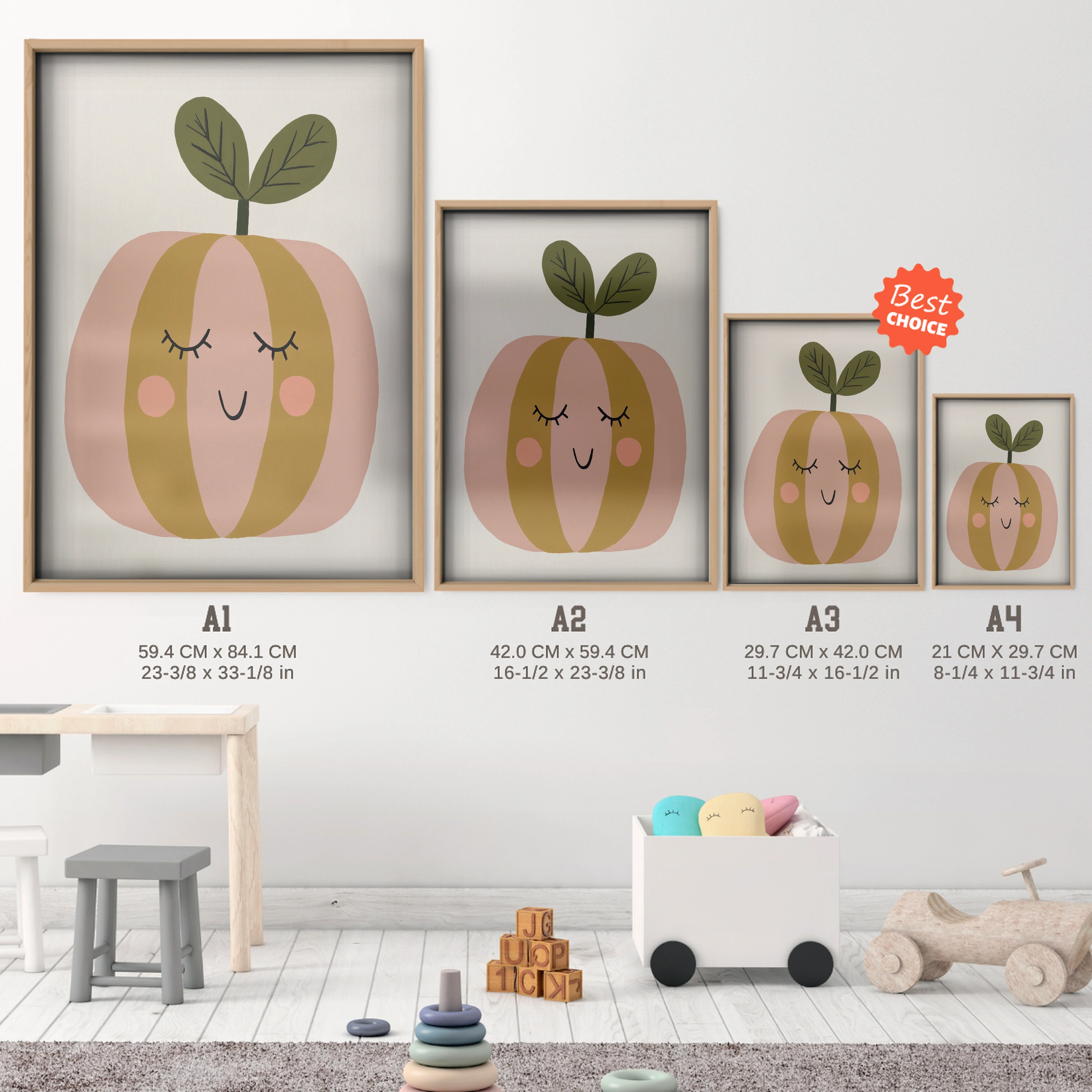 Little Pumpkin Nursery Print - size guide A4 A3 A2 A1 nursery print