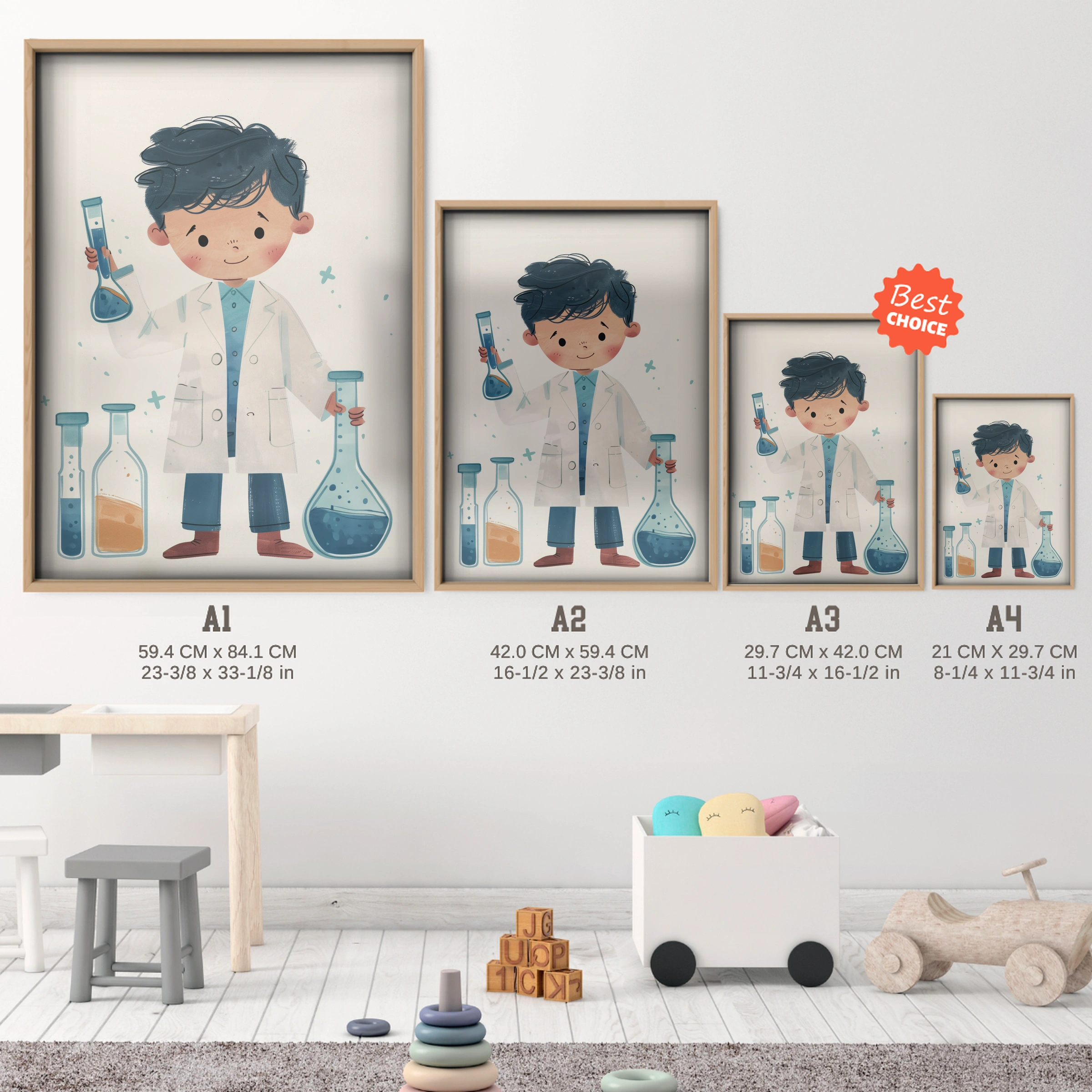 Little Scientist Nursery Print - size guide A4 A3 A2 A1 nursery print
