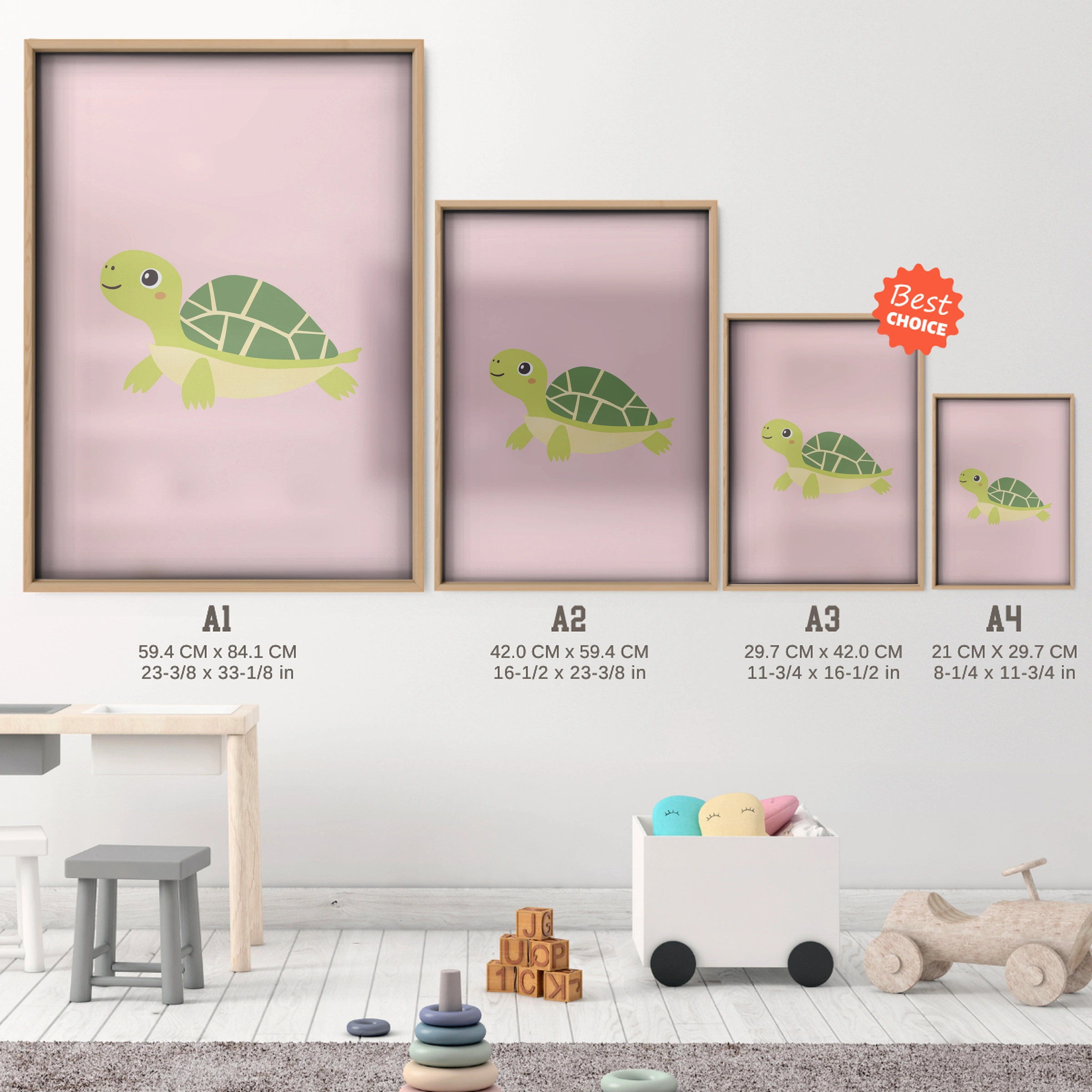 Little Turtle Two Nursery Print - size guide A4 A3 A2 A1 nursery print