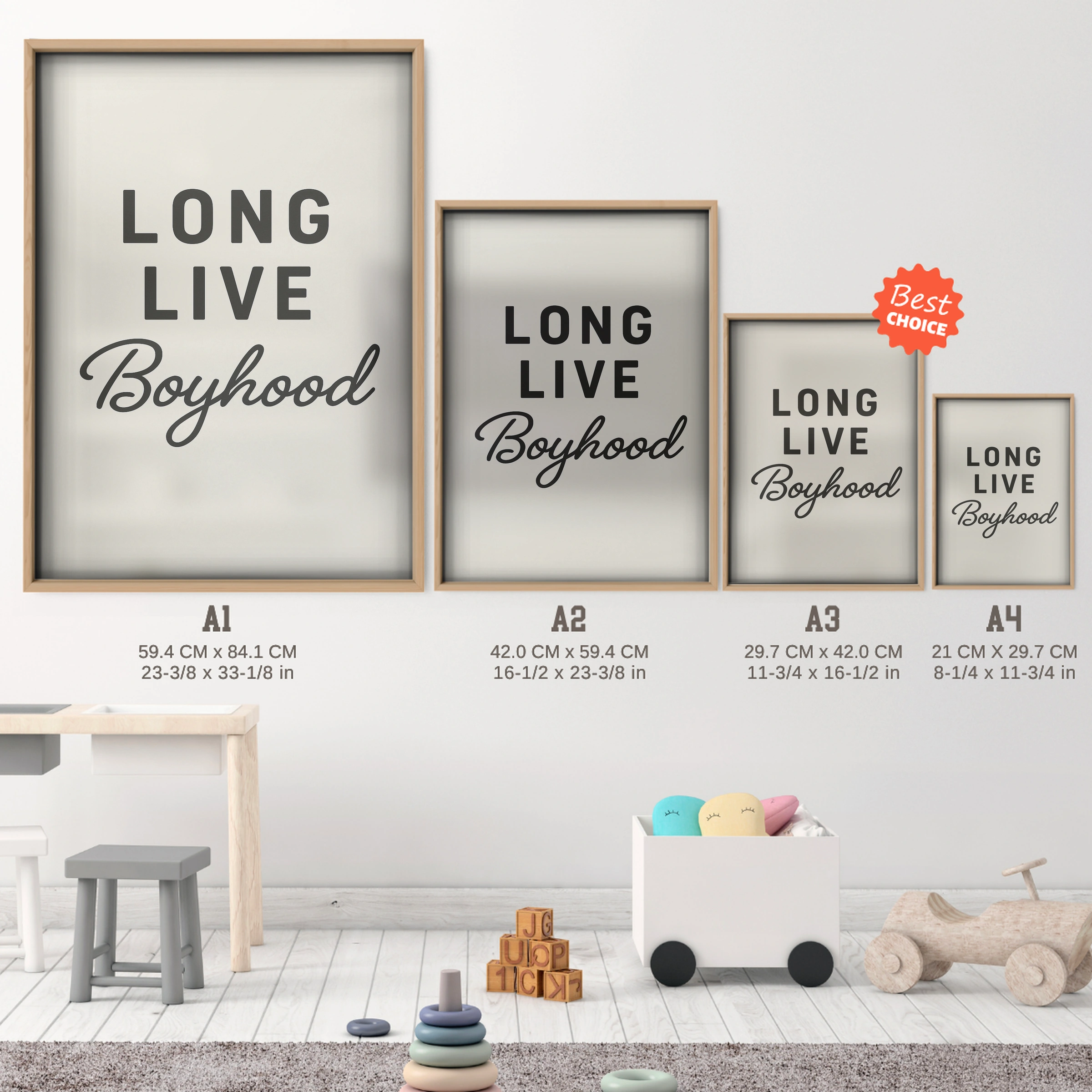 Long Live Boyhood Five Nursery Print - size guide A4 A3 A2 A1 nursery print
