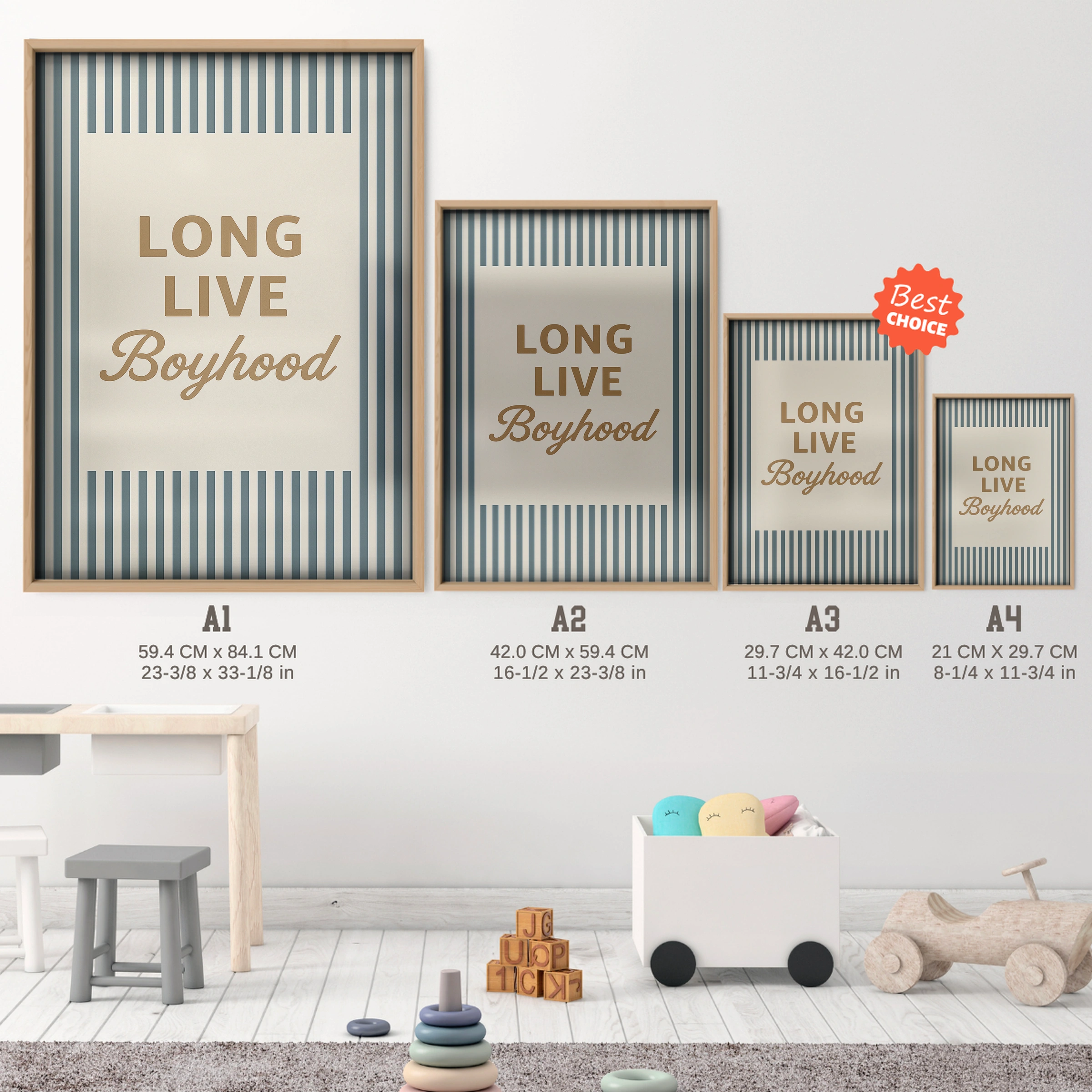 Long Live Boyhood Four Nursery Print - size guide A4 A3 A2 A1 nursery print