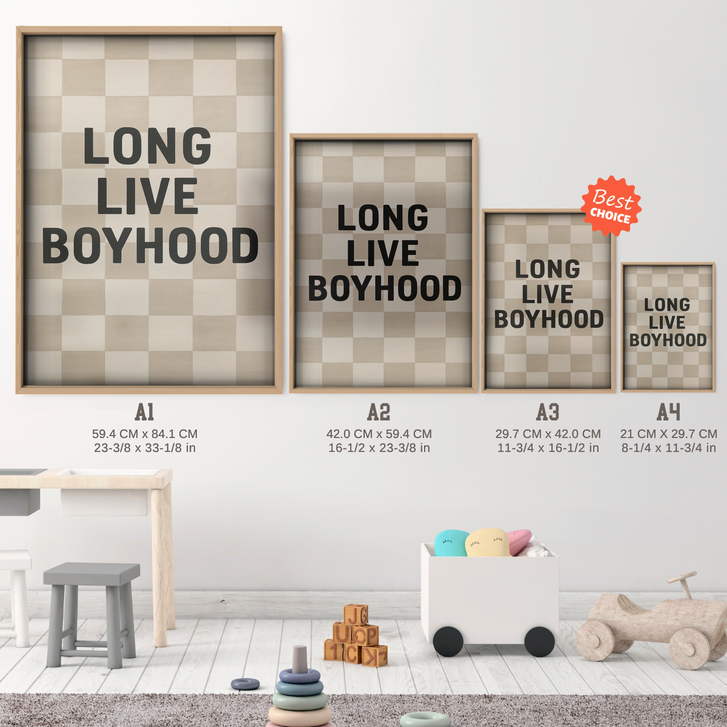 Long Live Boyhood Three Nursery Print - size guide A4 A3 A2 A1 nursery print