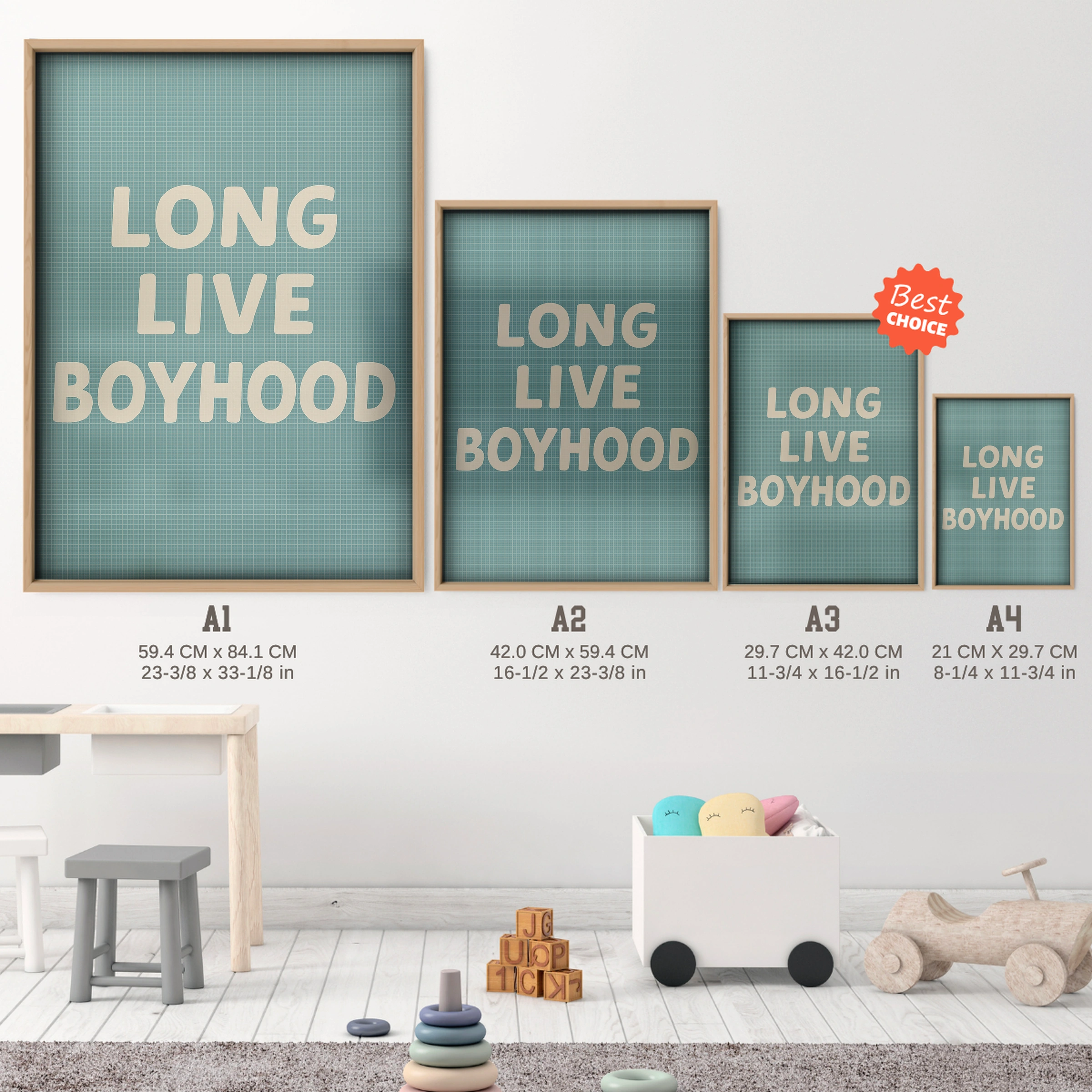 Long Live Boyhood Two Nursery Print - size guide A4 A3 A2 A1 nursery print