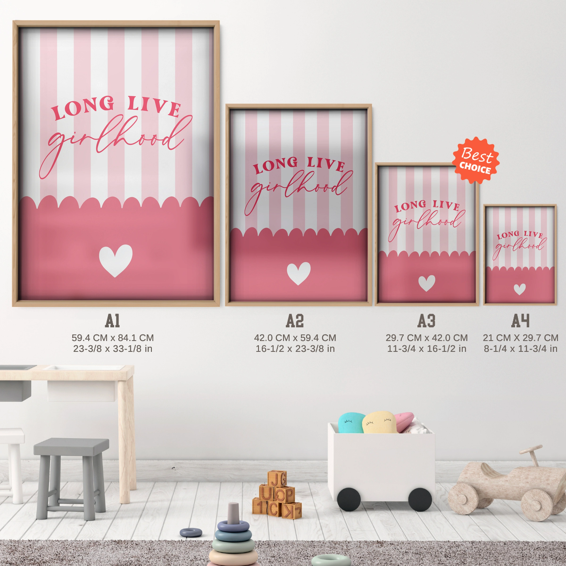 Long Live Girlhood Nursery Print - size guide A4 A3 A2 A1 nursery print
