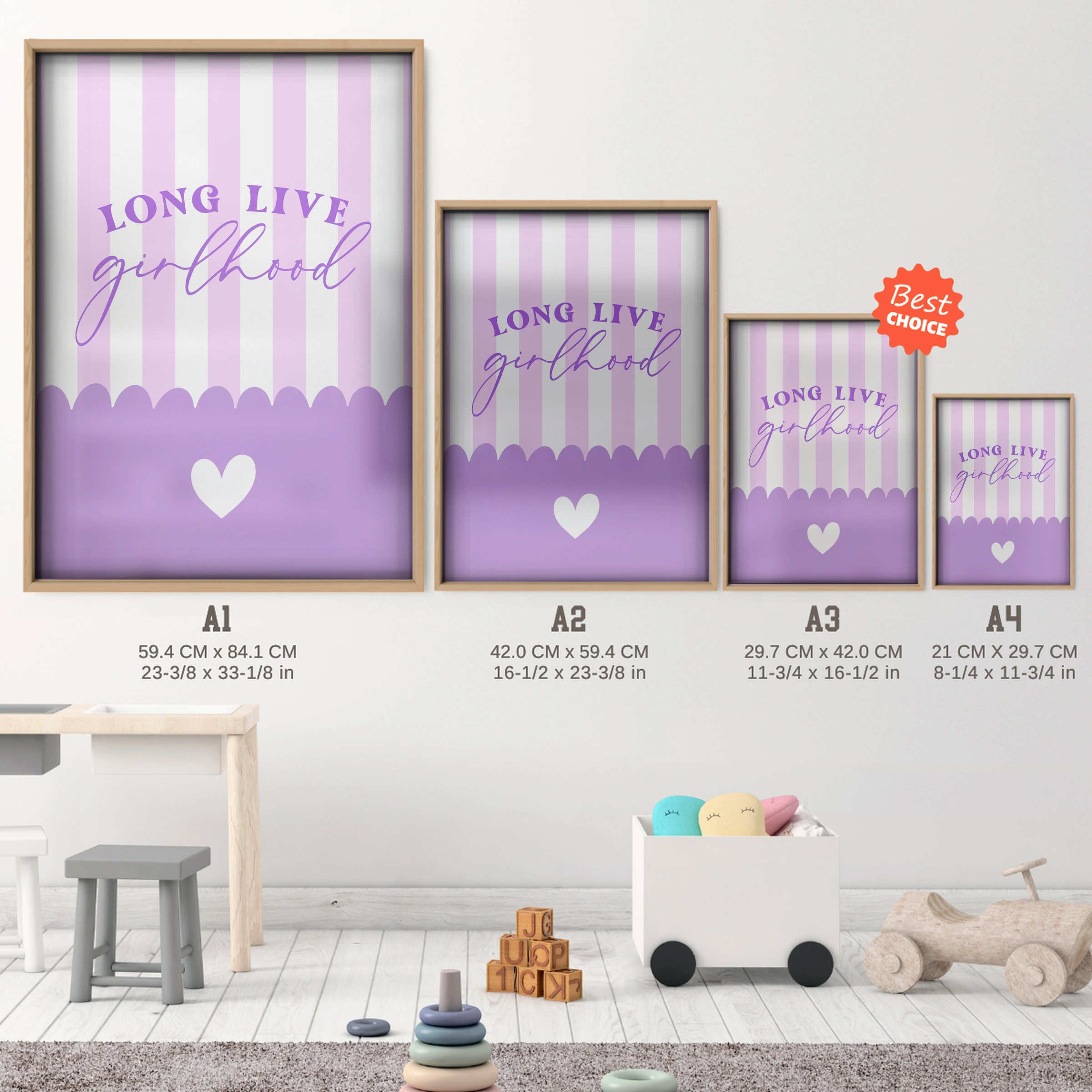 Long Live Girlhood Purple Nursery Print - size guide A4 A3 A2 A1 nursery print