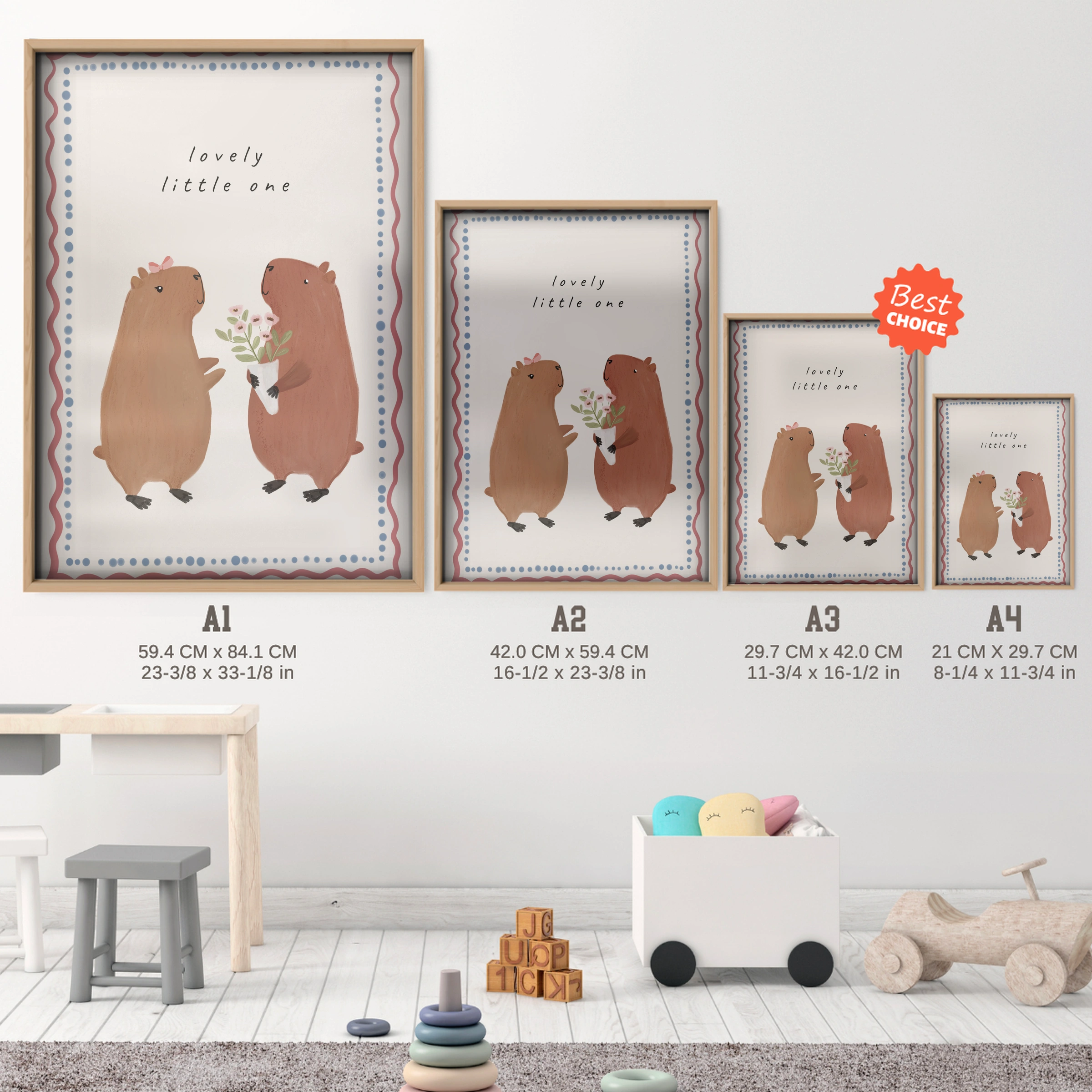 Lovely Little One Bears Nursery Print - size guide A4 A3 A2 A1 nursery print