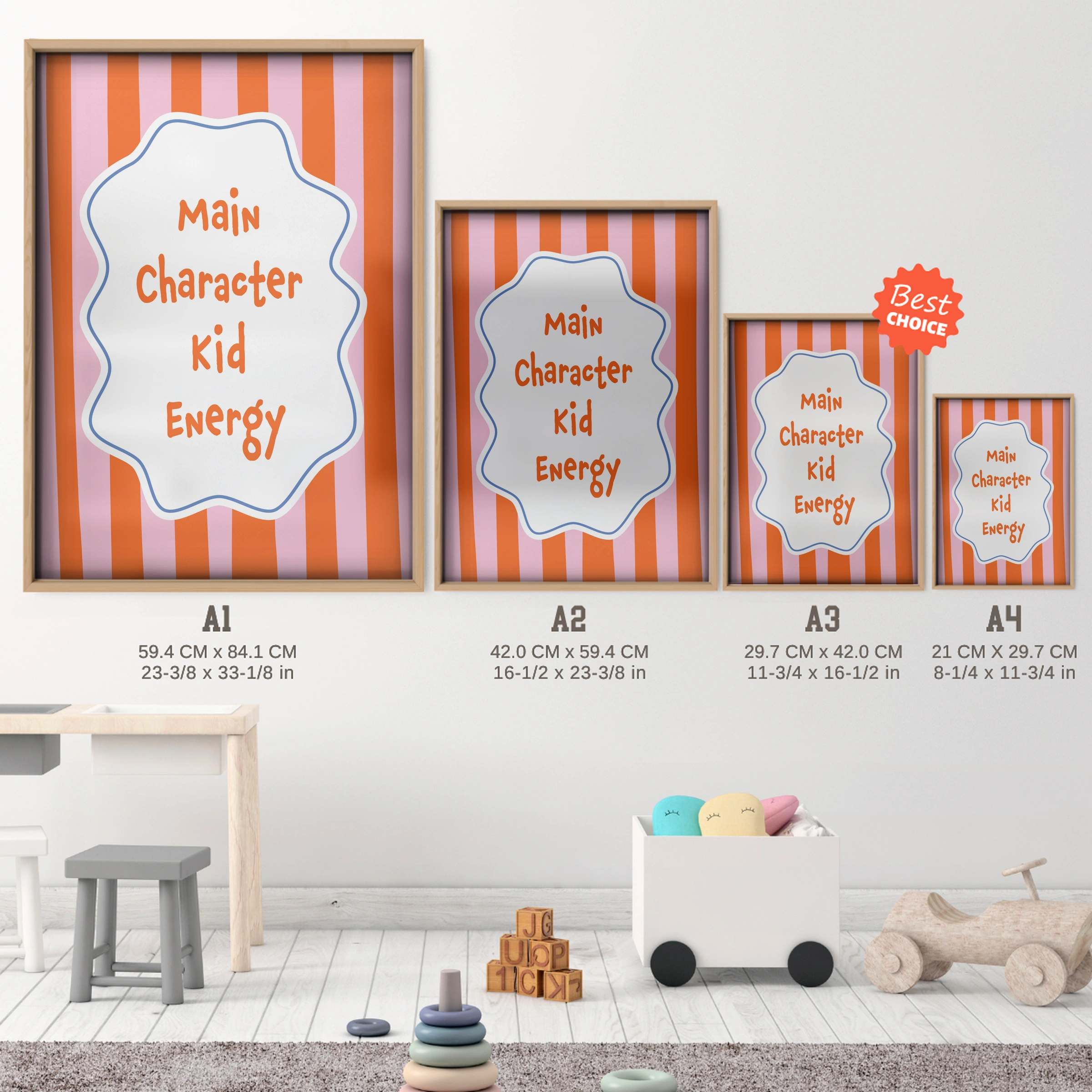 Main Character Kid Energy Nursery Print - size guide A4 A3 A2 A1 nursery print