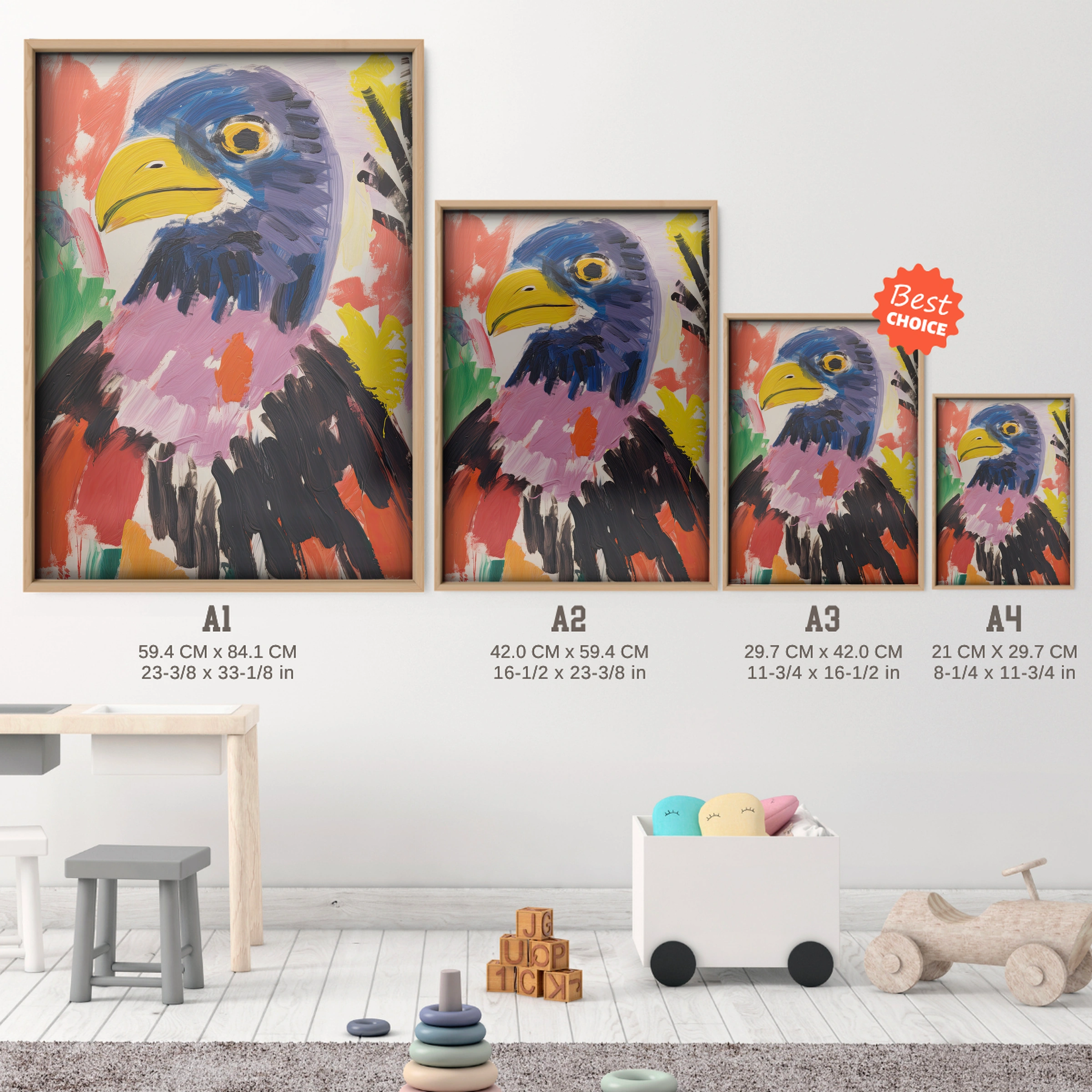 Majestic Eagle Nursery Print - size guide A4 A3 A2 A1 nursery print