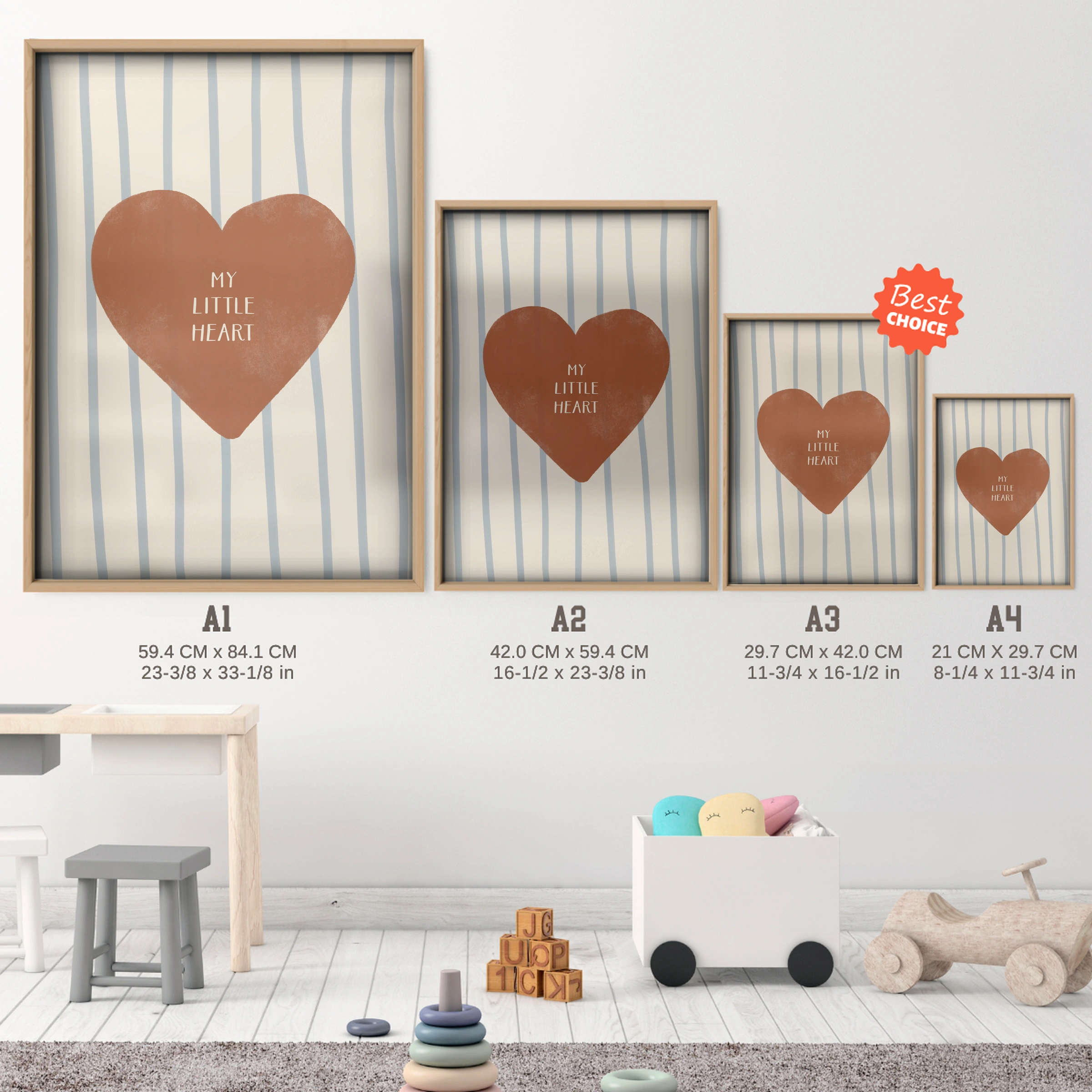 My Little Heart Nursery Print - size guide A4 A3 A2 A1 nursery print