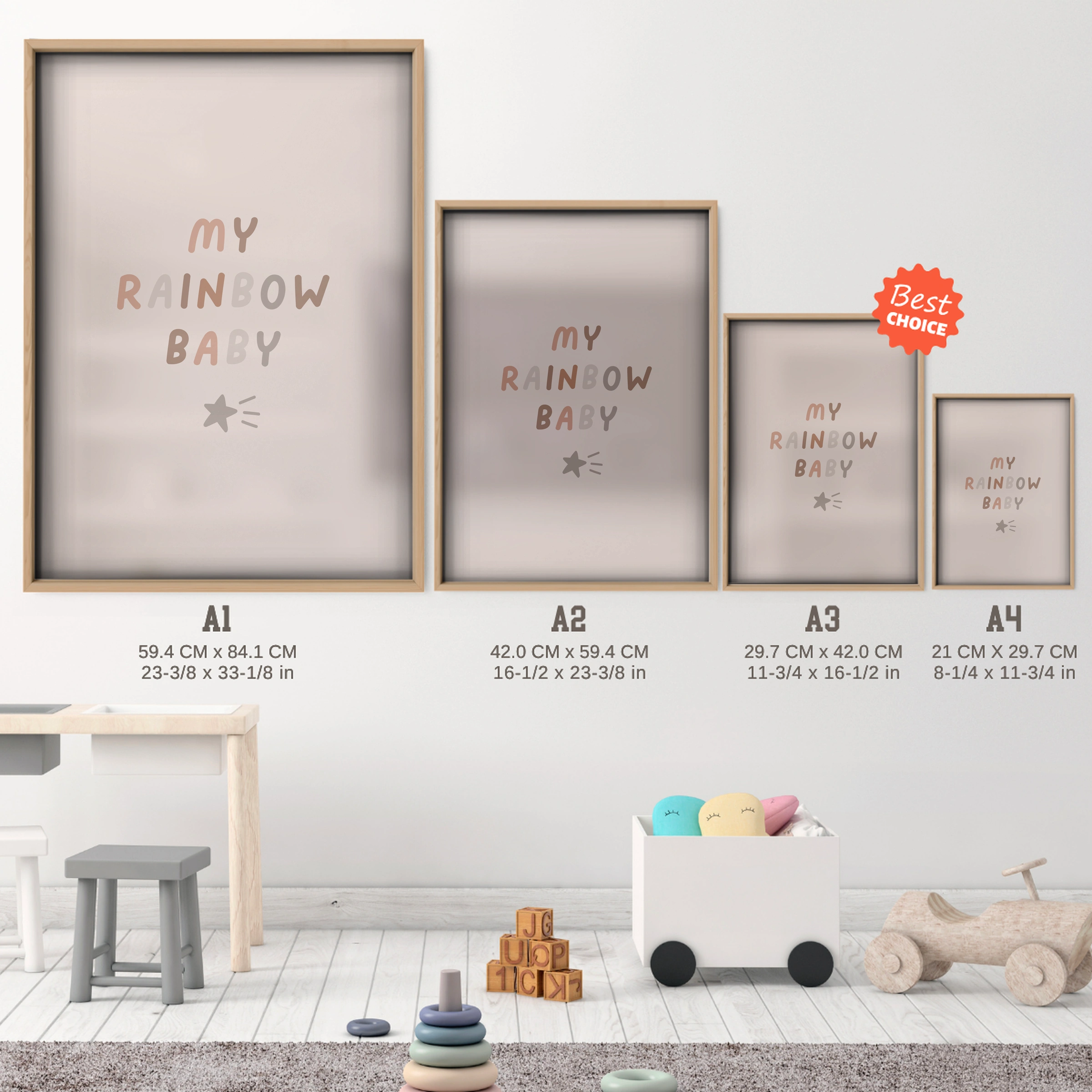 My Rainbow Baby Nursery Print - size guide A4 A3 A2 A1 nursery print