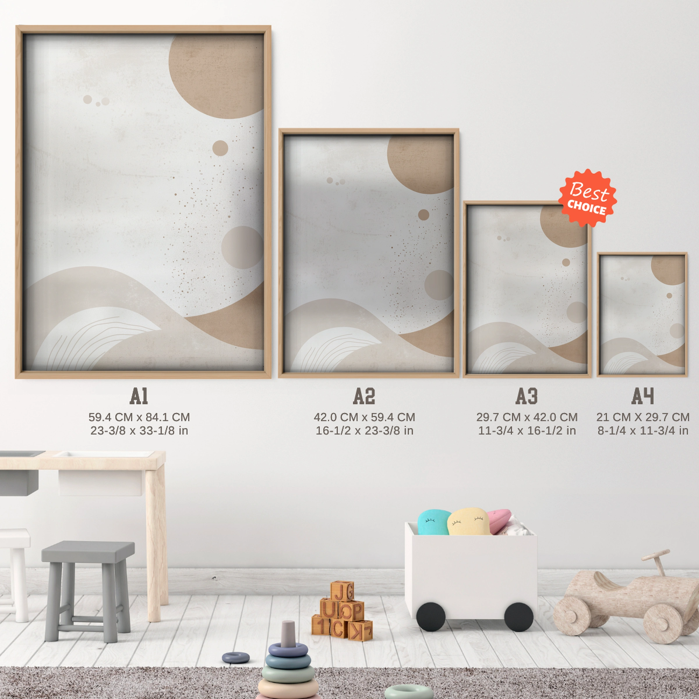 Neutral Abstract Nursery Print - size guide A4 A3 A2 A1 nursery print