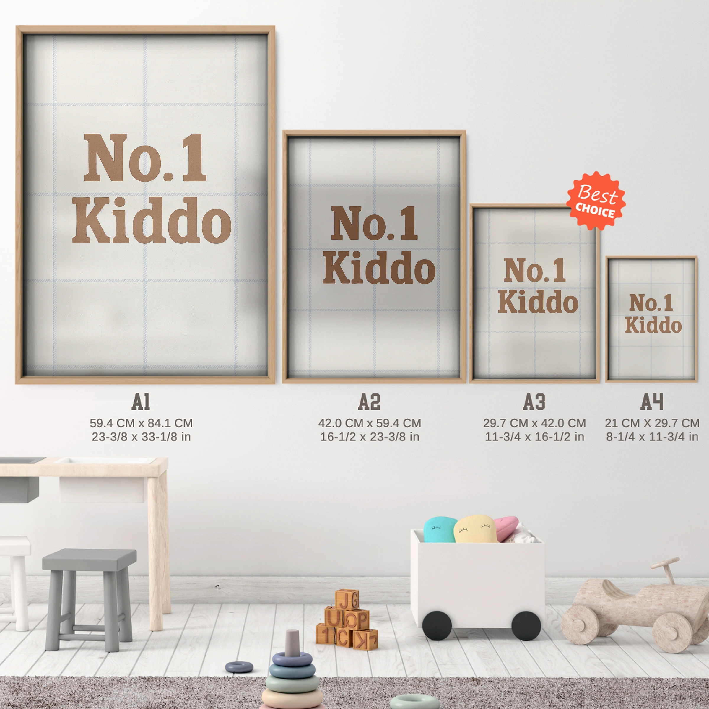 No.1 Kiddo Four Nursery Print - size guide A4 A3 A2 A1 nursery print