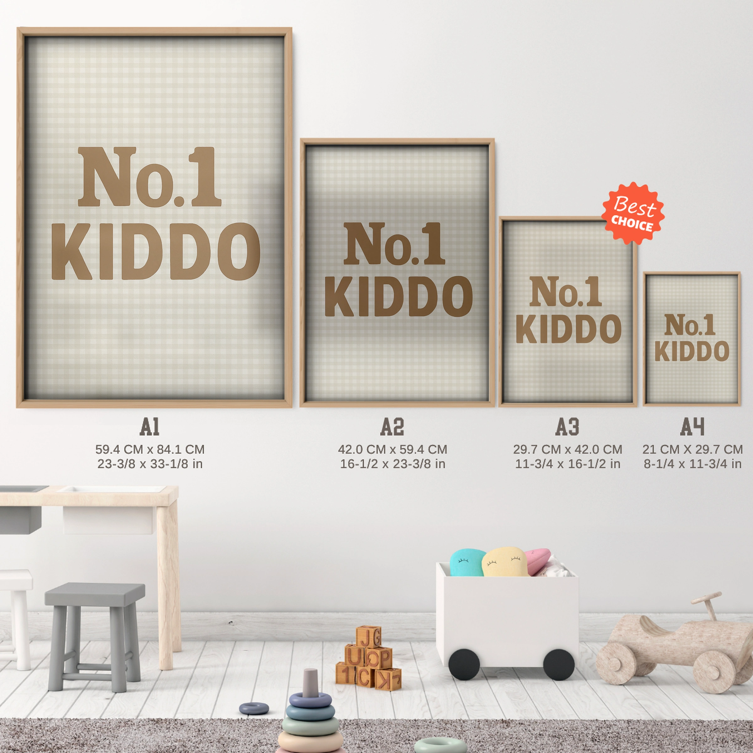No.1 Kiddo Three Nursery Print - size guide A4 A3 A2 A1 nursery print