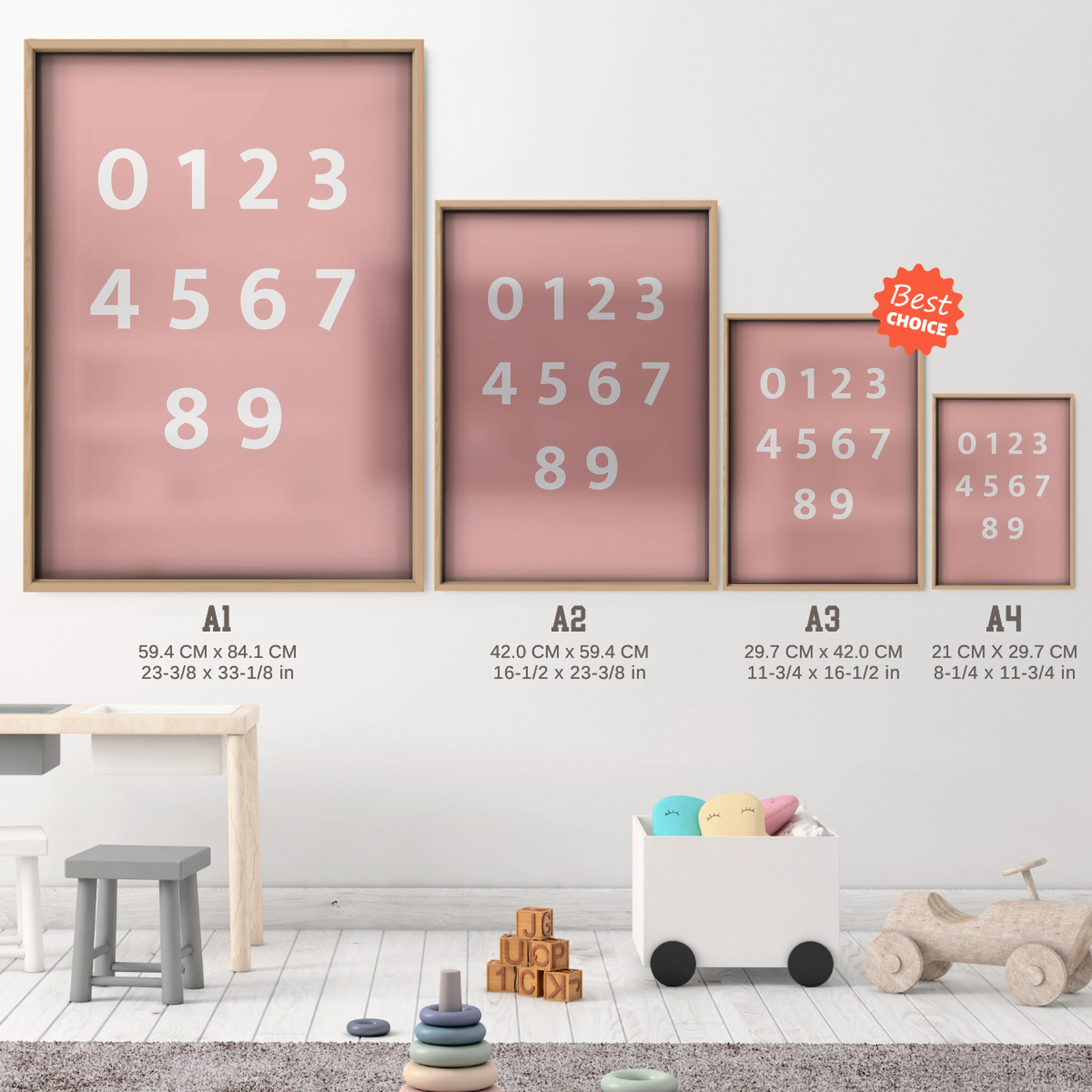 Numbers Chart Nursery Print - size guide A4 A3 A2 A1 nursery print