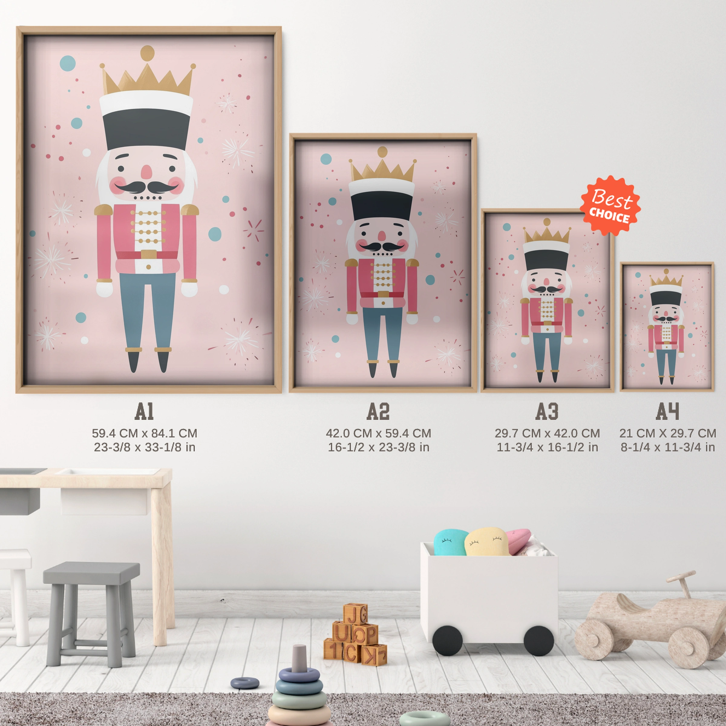 Nutcracker Christmas Print - size guide A4 A3 A2 A1 nursery print
