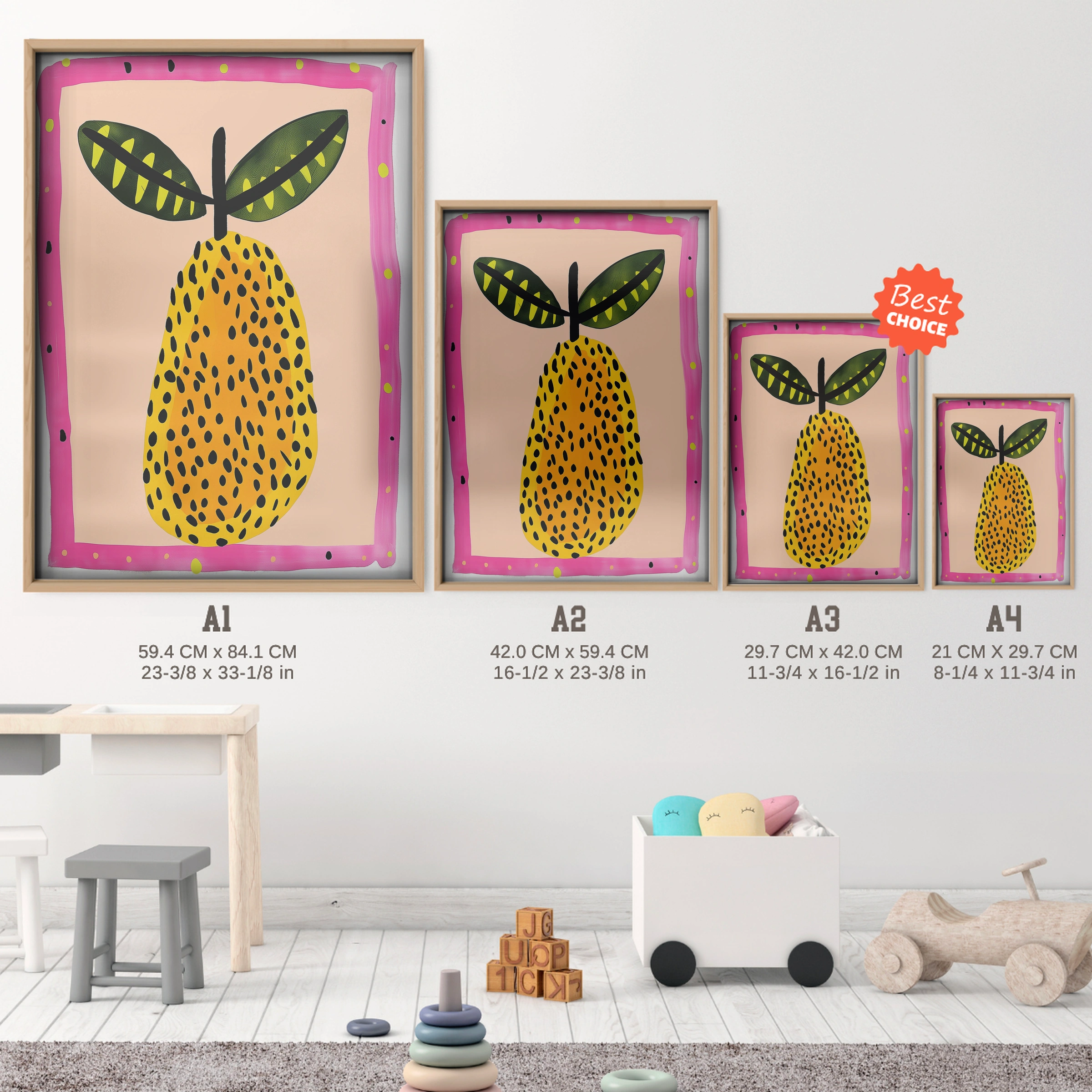 Painted Papaya Nursery Print - size guide A4 A3 A2 A1 nursery print