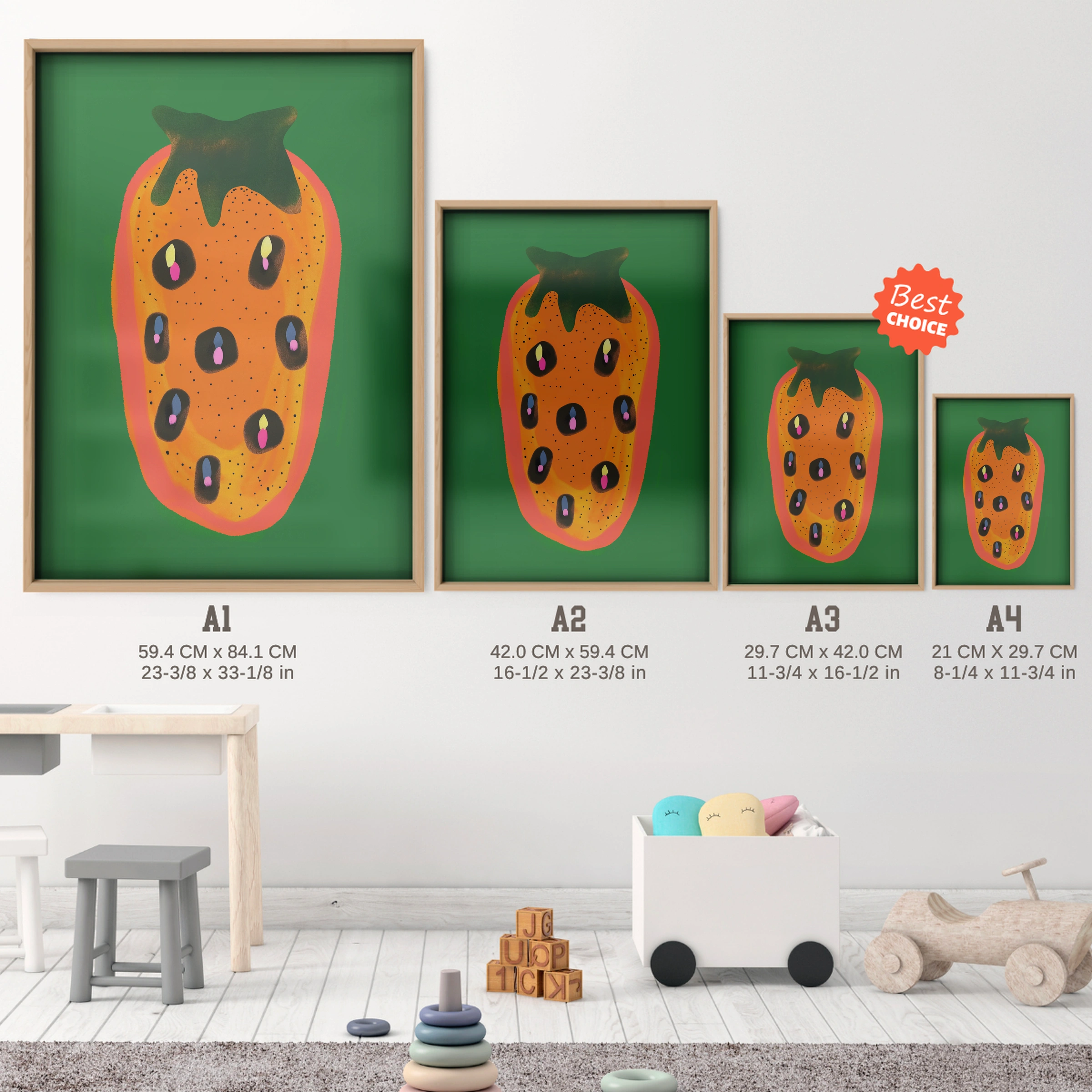 Papaya Nursery Print Two - size guide A4 A3 A2 A1 nursery print