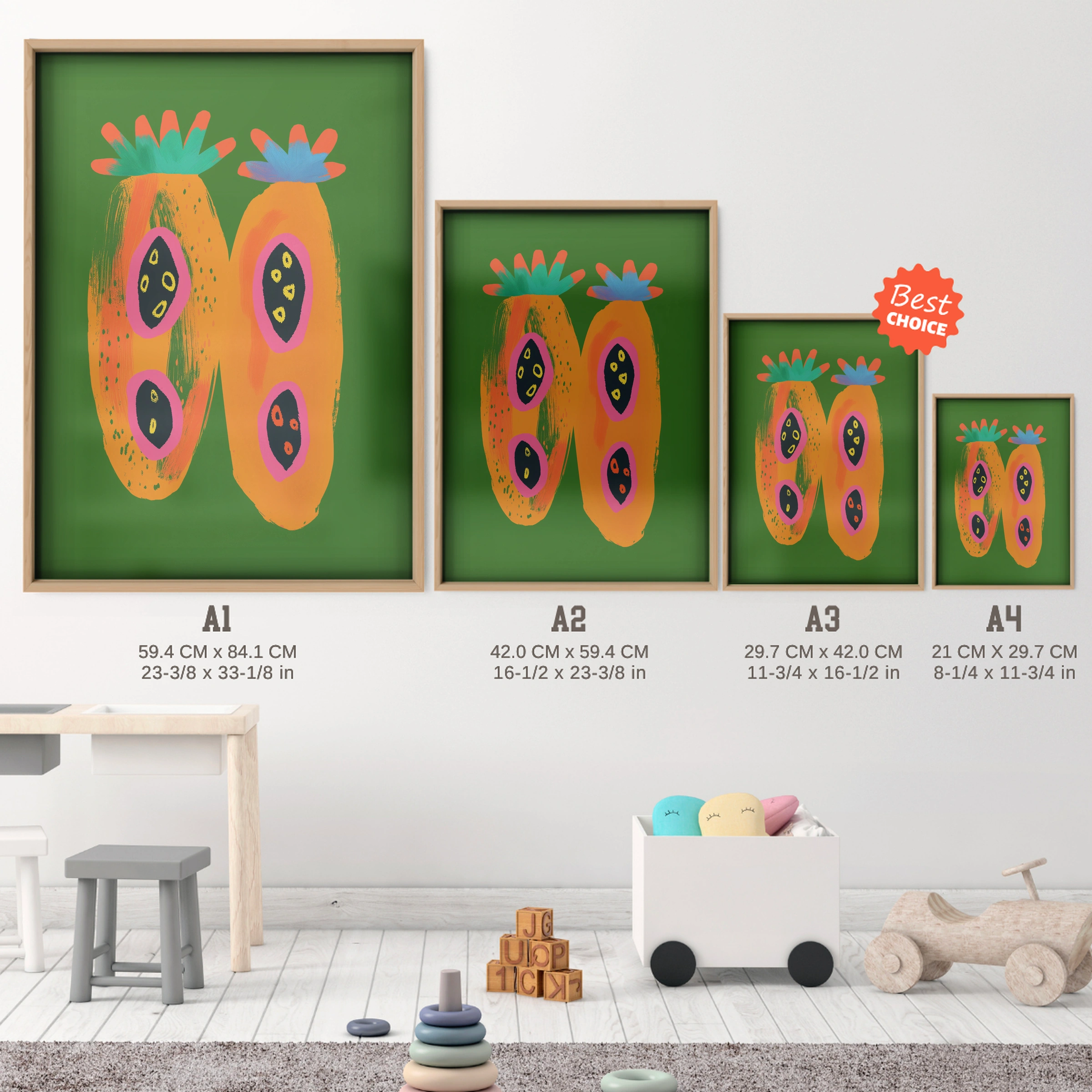 Papayas Nursery Print - size guide A4 A3 A2 A1 nursery print