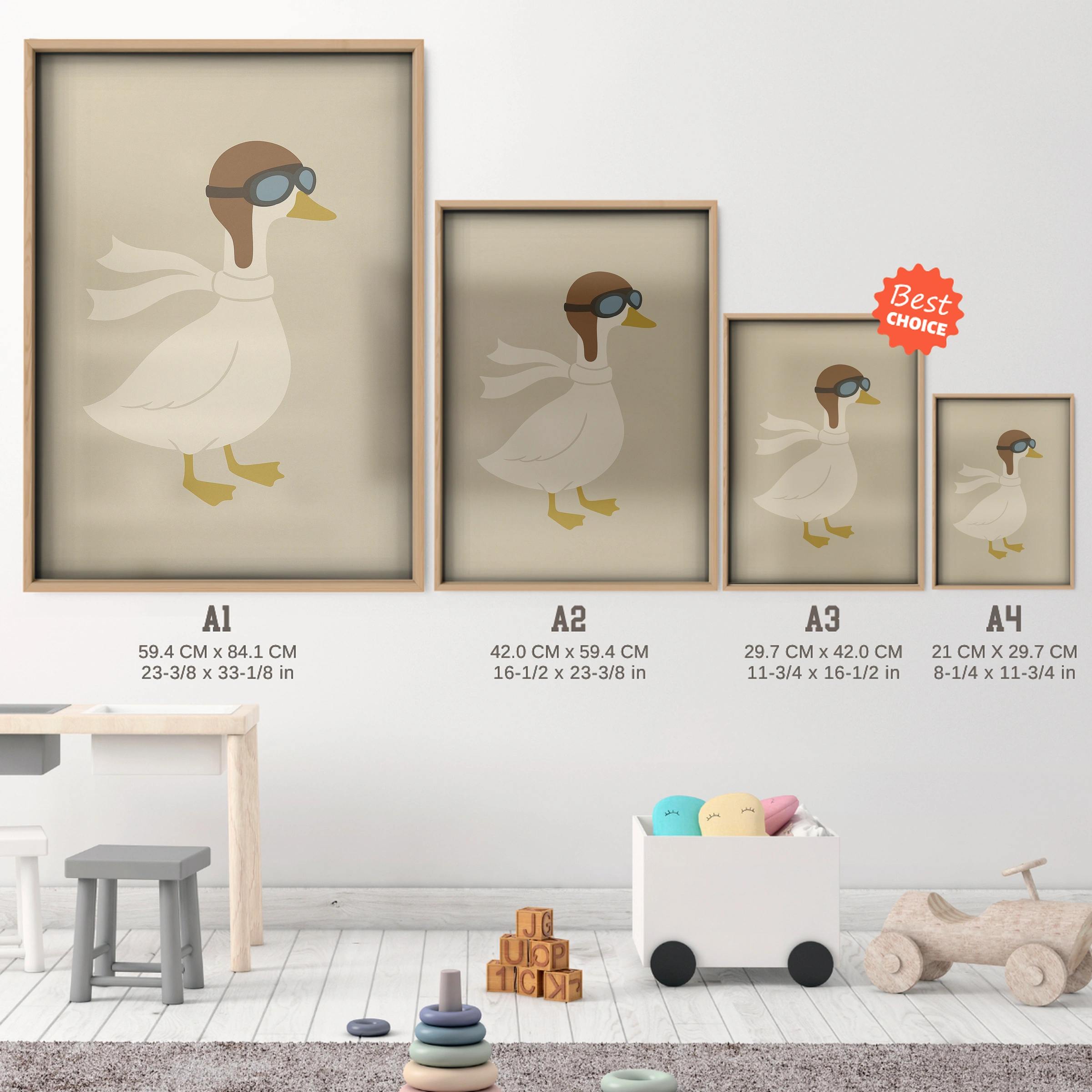 Pilot Goose Nursery Print - size guide A4 A3 A2 A1 nursery print