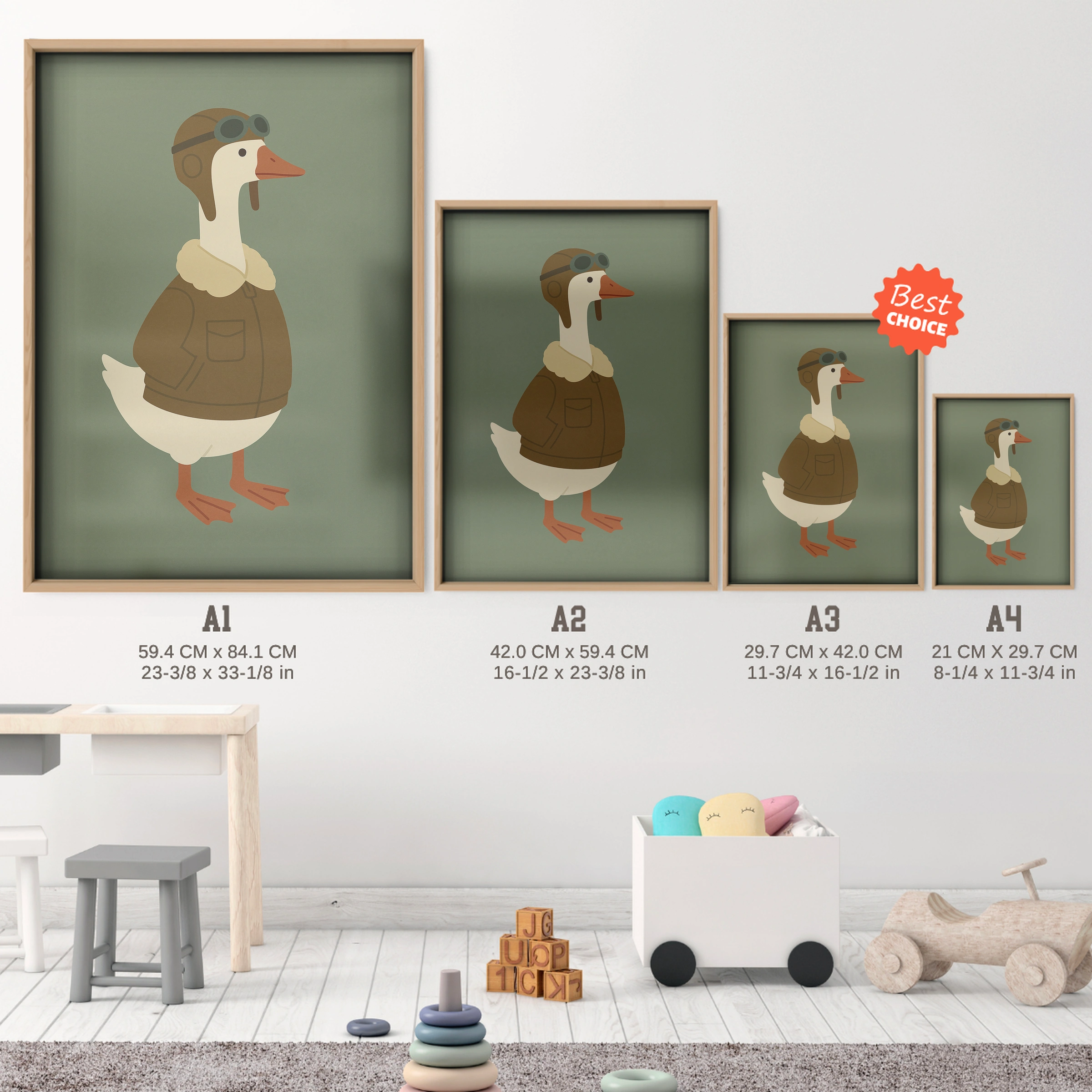 Pilot Goose Three Nursery Print - size guide A4 A3 A2 A1 nursery print