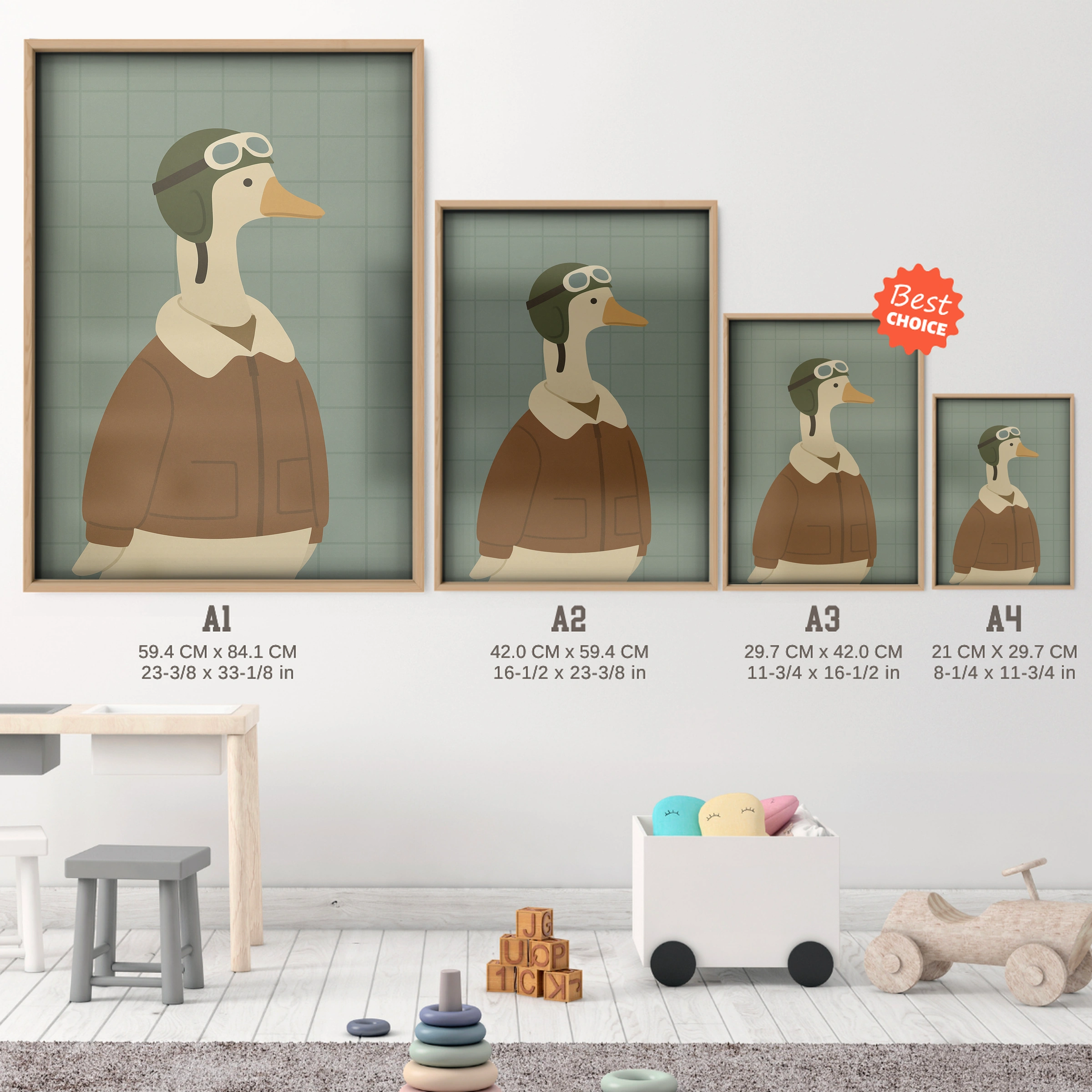 Pilot Goose Two Nursery Print - size guide A4 A3 A2 A1 nursery print