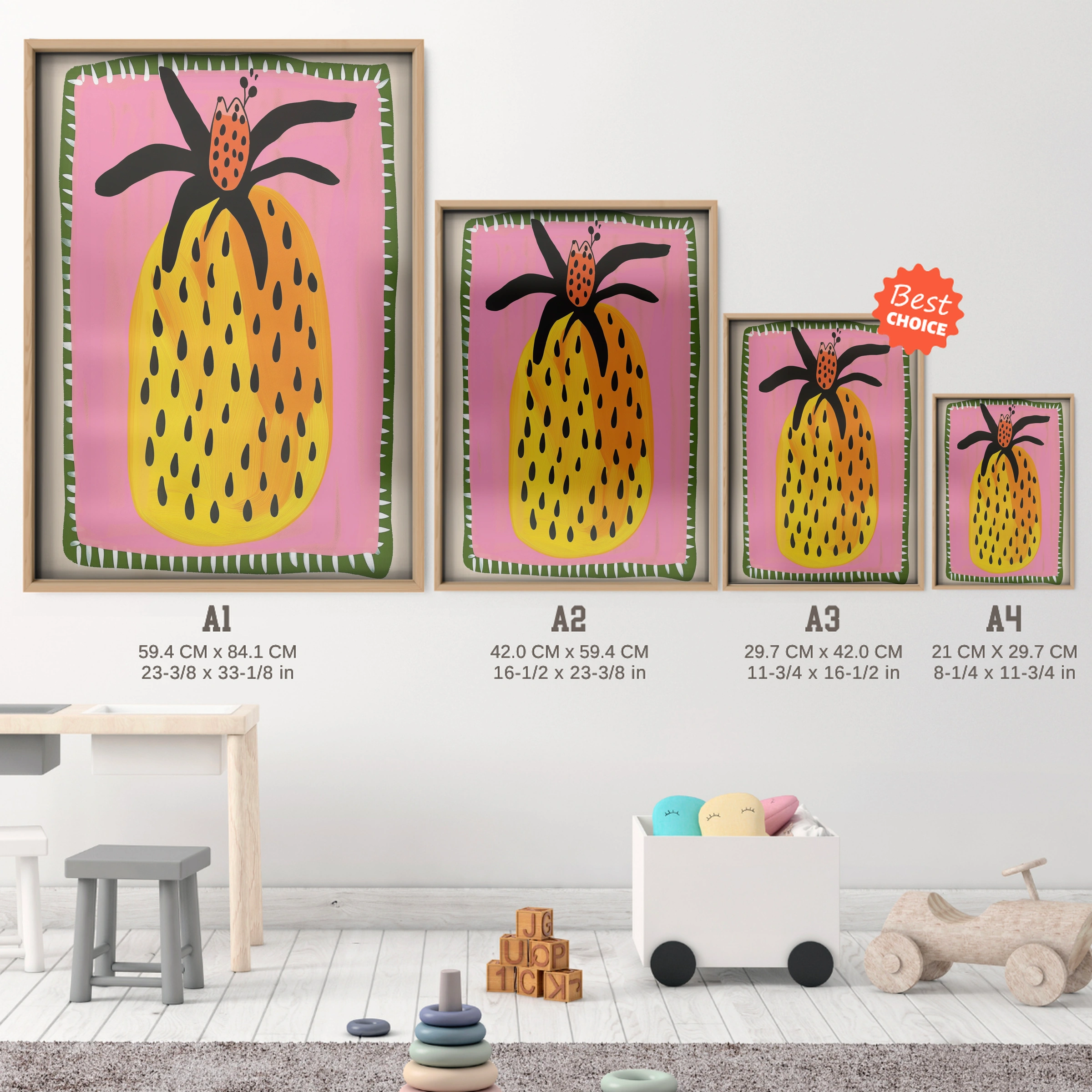Pineapple Nursery Print - size guide A4 A3 A2 A1 nursery print