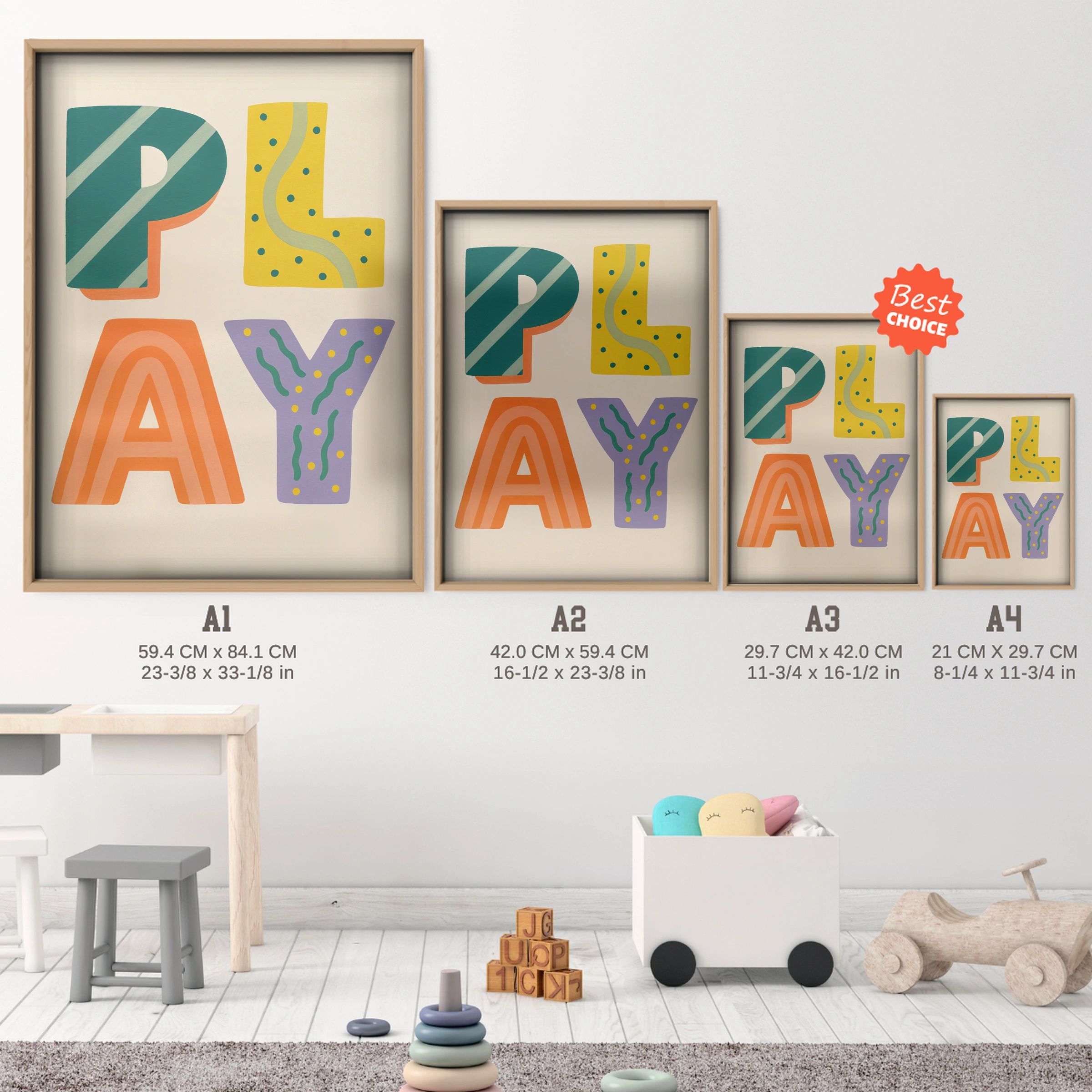 Play Nursery Print - size guide A4 A3 A2 A1 nursery print