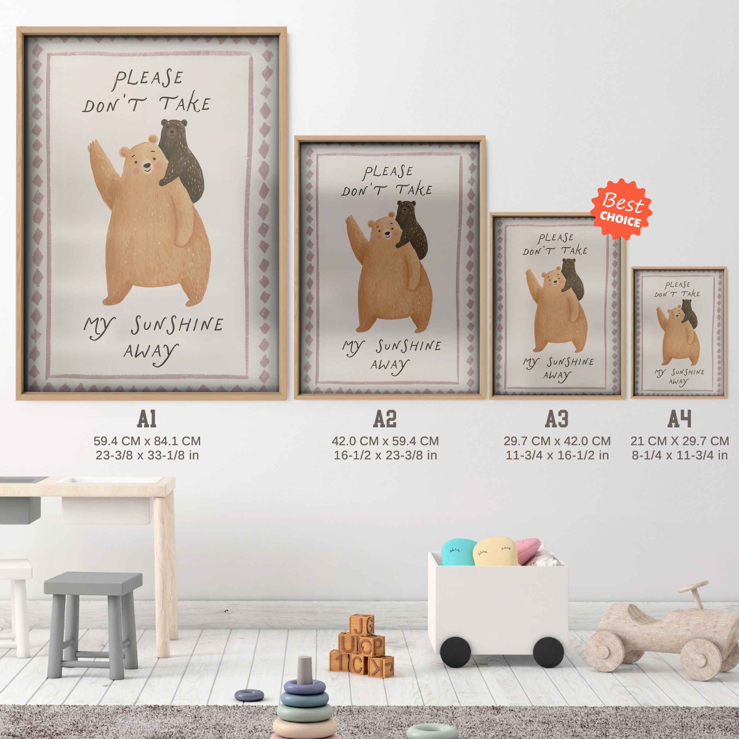 Please Don't Take My Sunshine Away Nursery Print - size guide A4 A3 A2 A1 nursery print