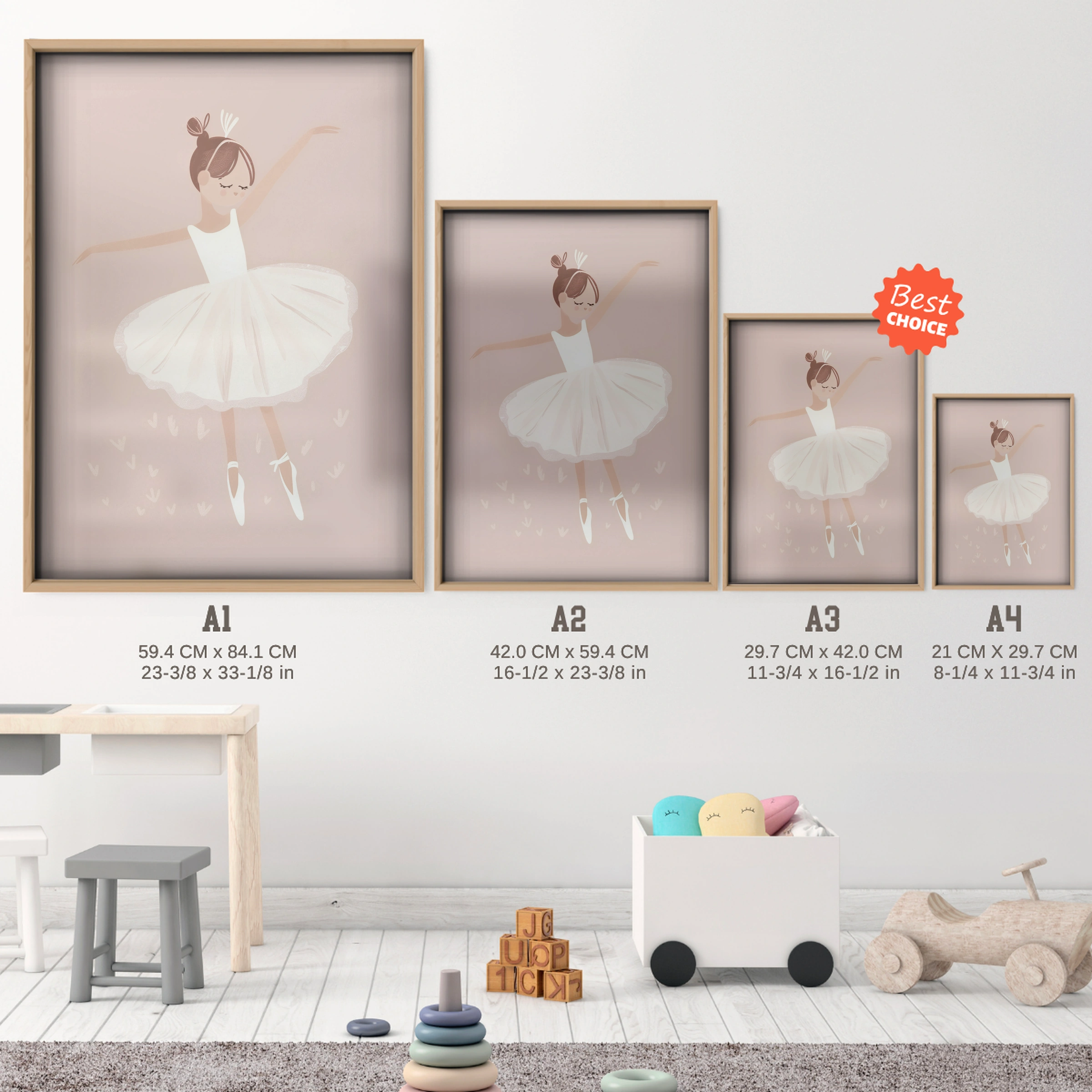 Prima Ballerina Nursery Print - size guide A4 A3 A2 A1 nursery print