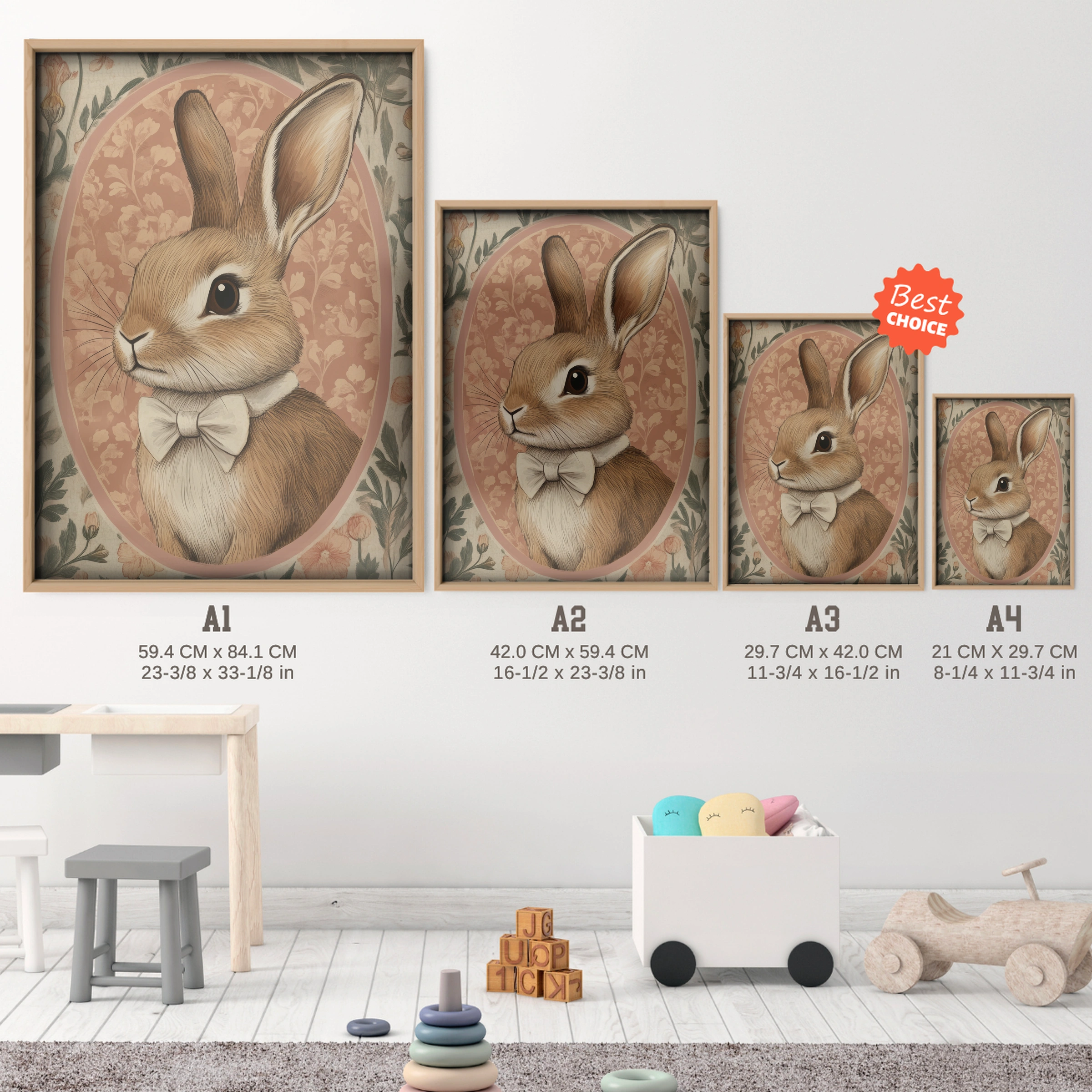 Rabbit Cameo in Terracotta Nursery Print - size guide A4 A3 A2 A1 nursery print